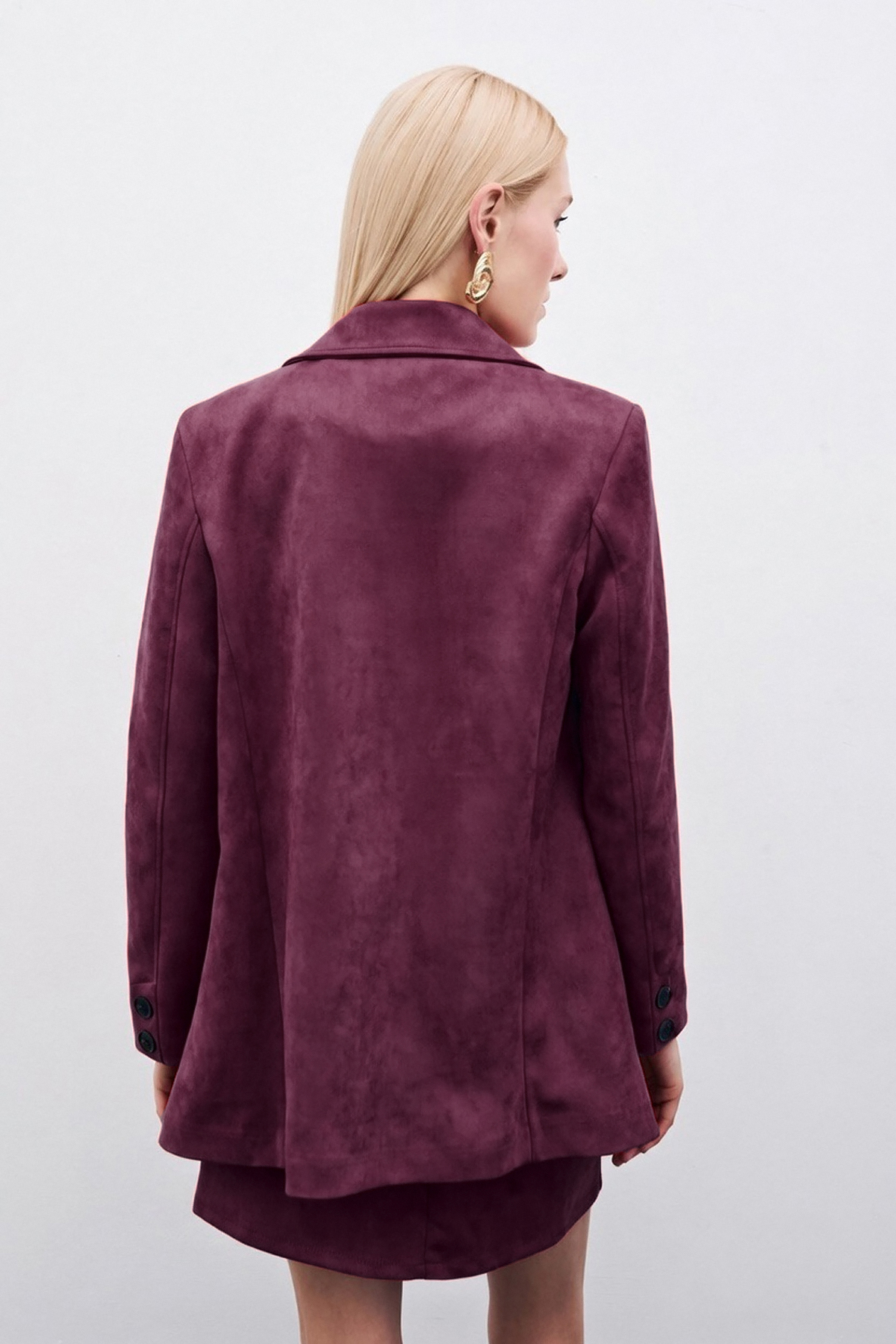 Düğmeli Süet Ceket - Mürdüm