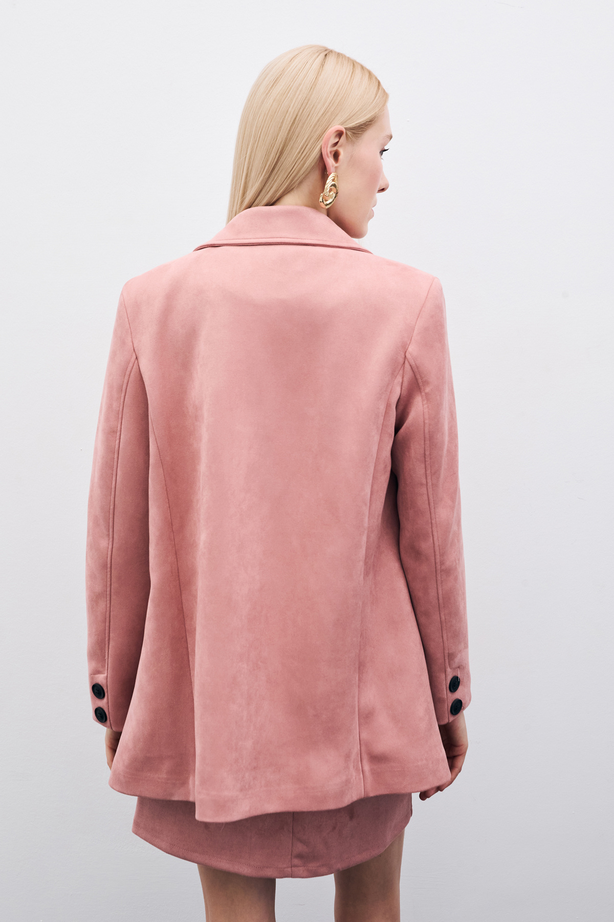 Düğmeli Süet Ceket - Pudra