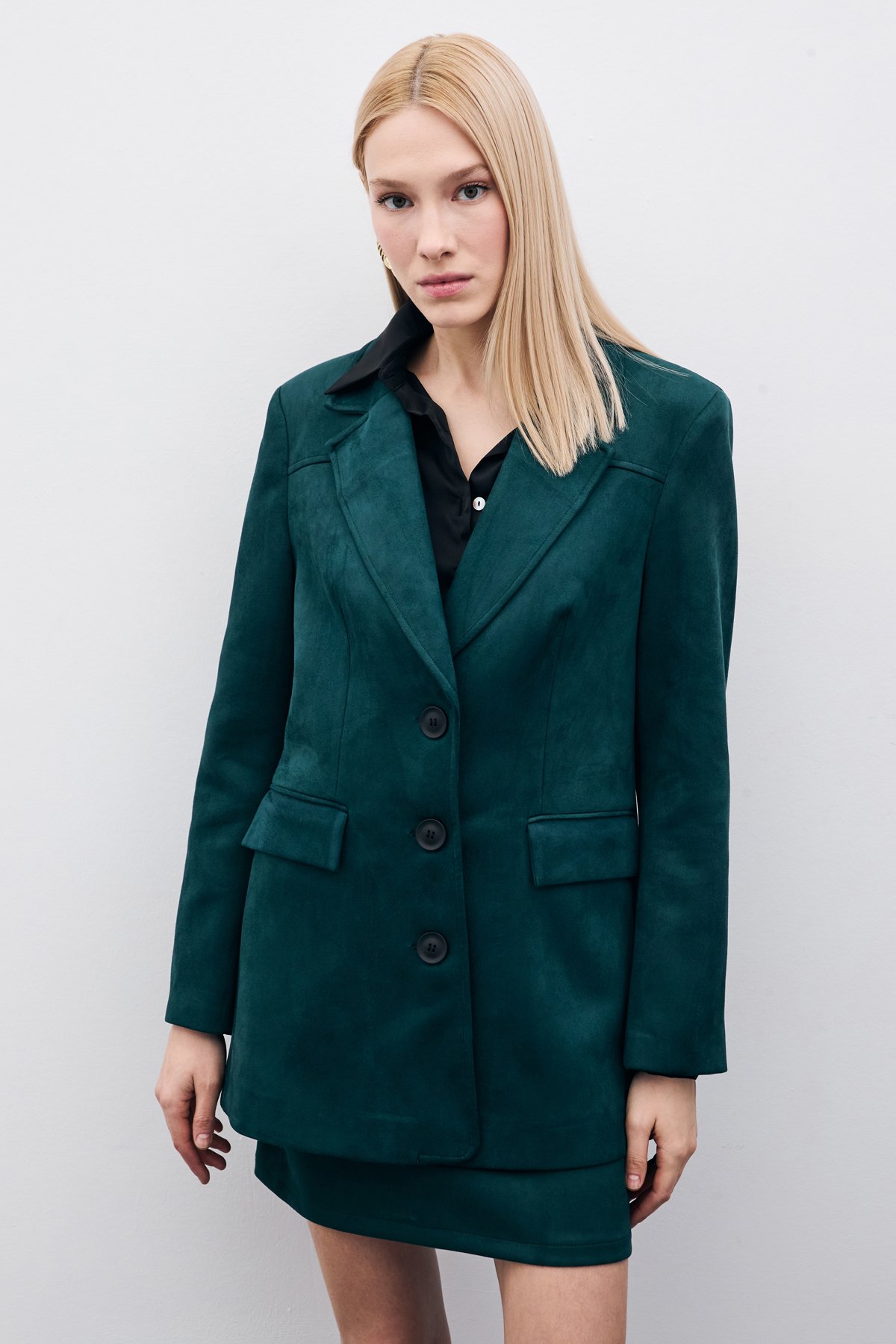 Düğmeli Süet Ceket - Zümrüt