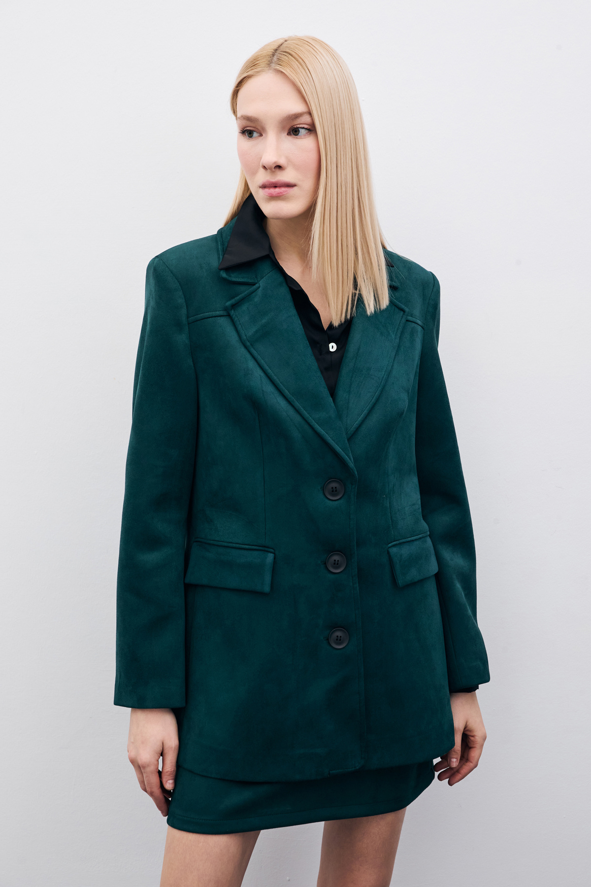 Düğmeli Süet Ceket - Zümrüt