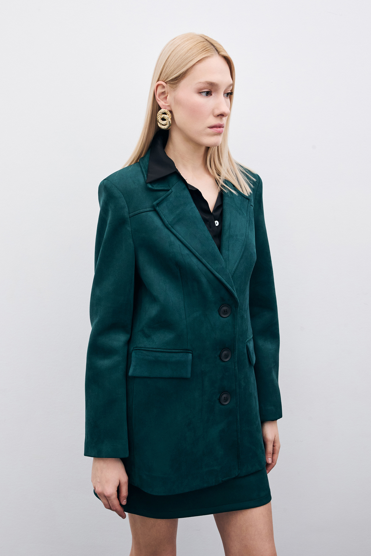 Düğmeli Süet Ceket - Zümrüt