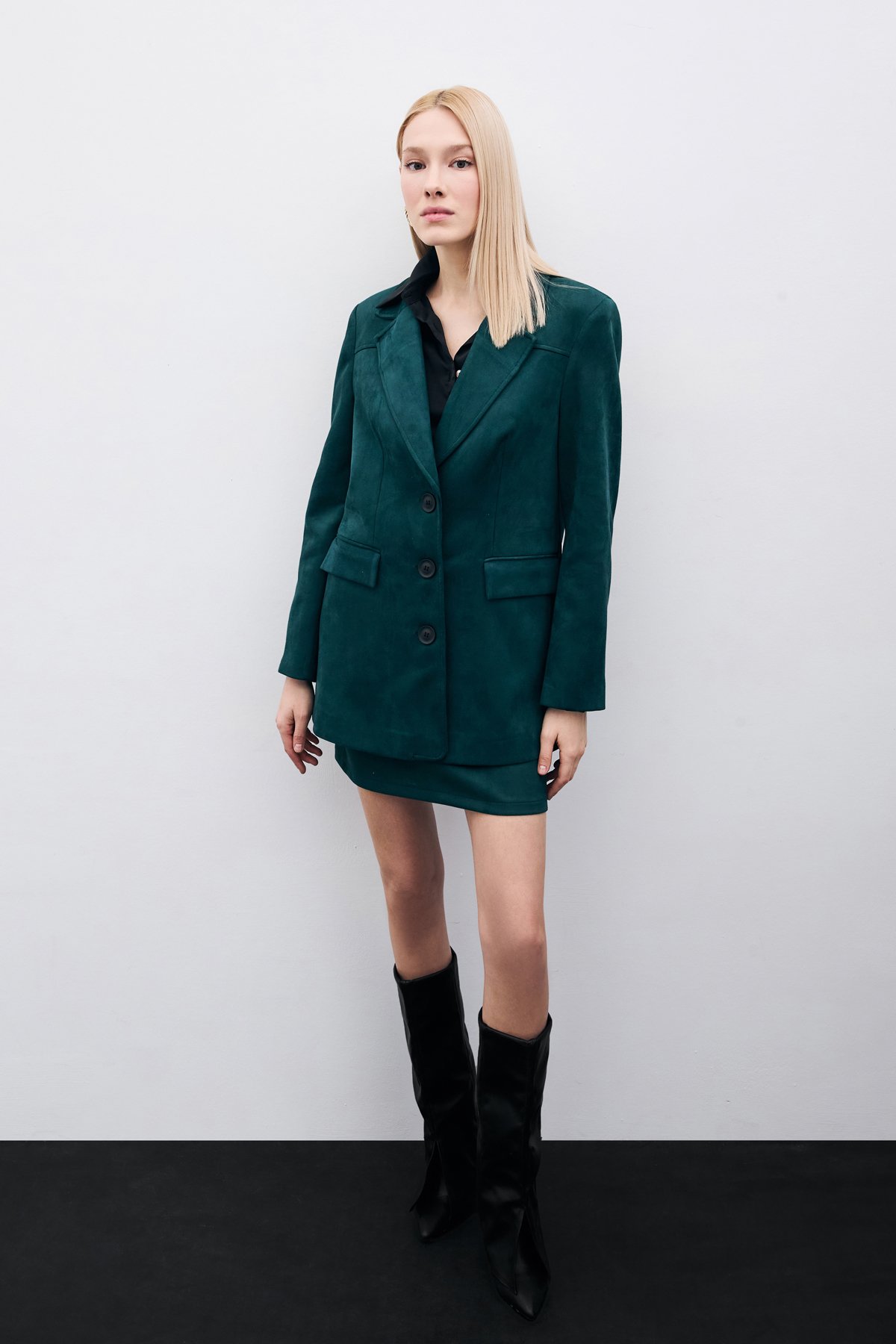 Düğmeli Süet Ceket - Zümrüt