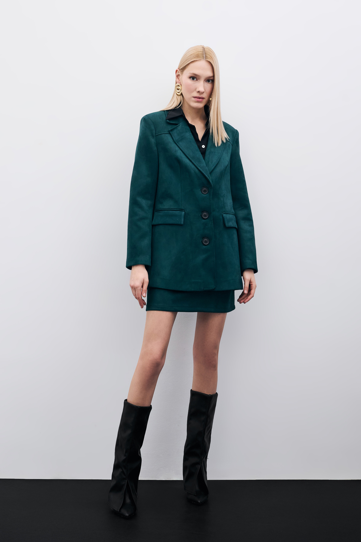 Düğmeli Süet Ceket - Zümrüt