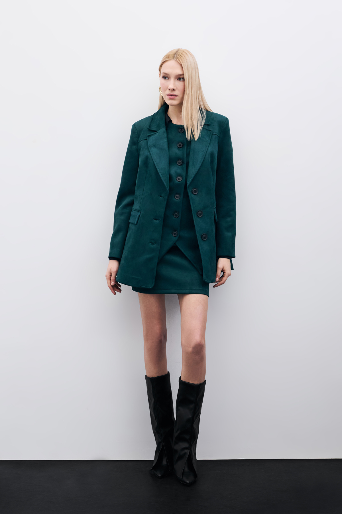Düğmeli Süet Ceket - Zümrüt