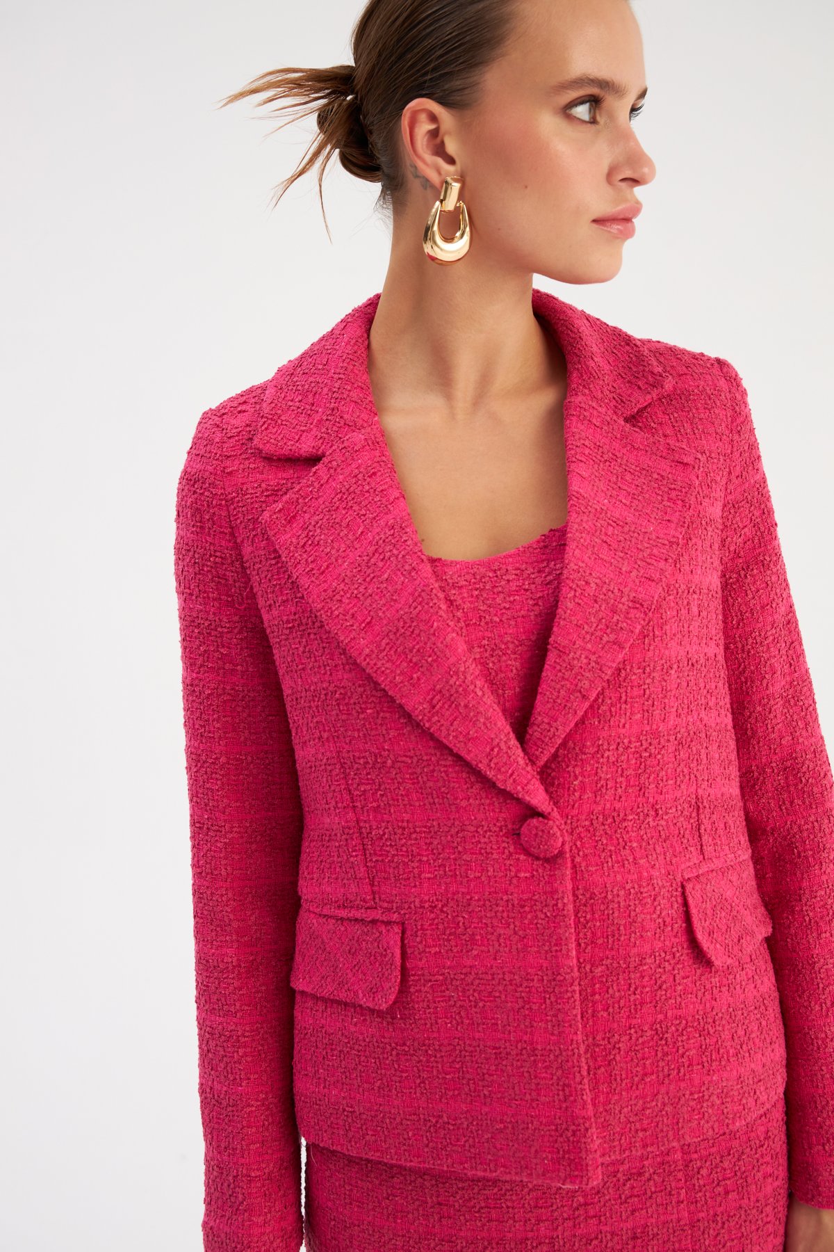 Düğmeli Tüvit Ceket - FUŞYA