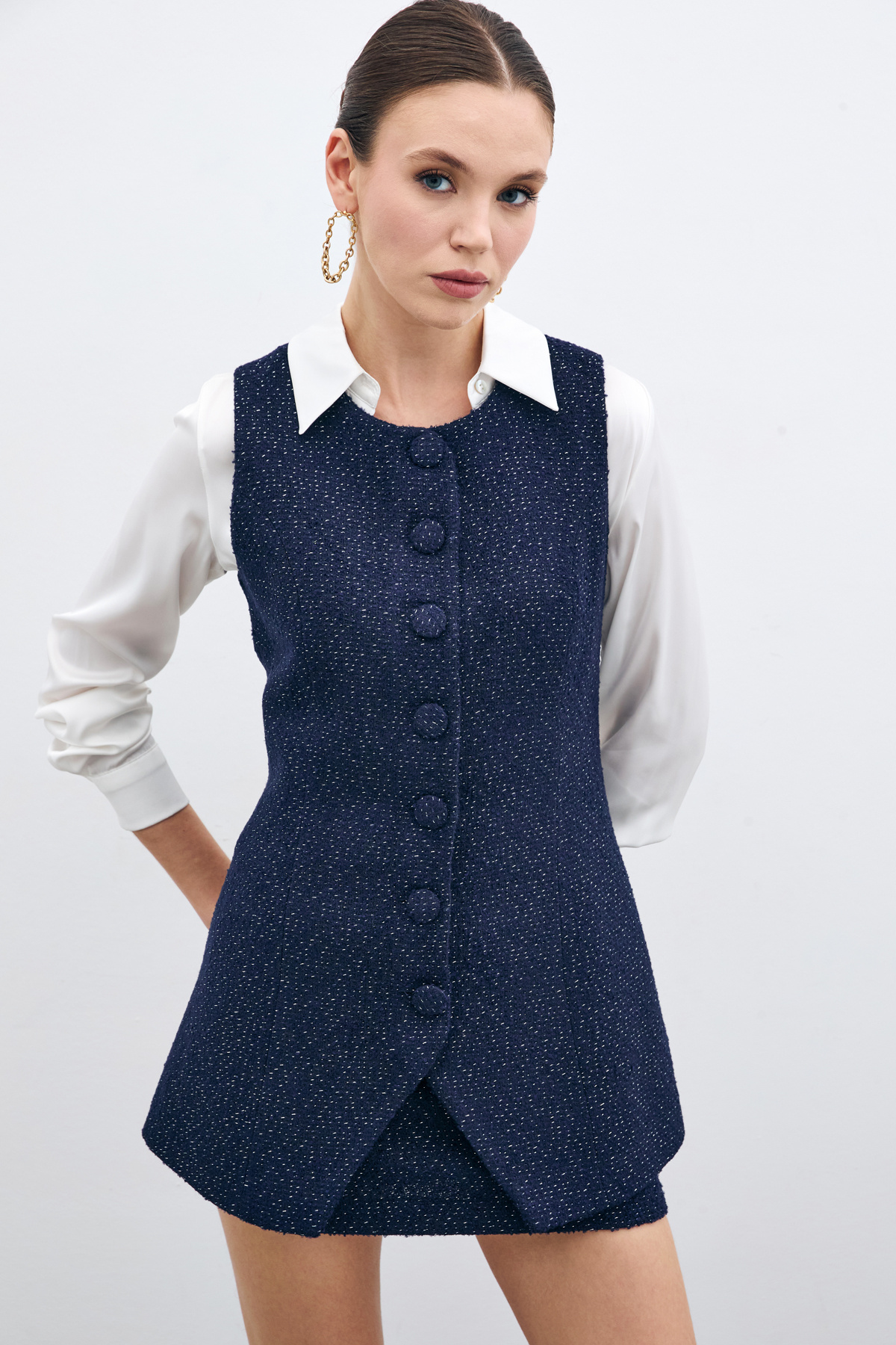 Düğmeli Tüvit Yelek - Lacivert