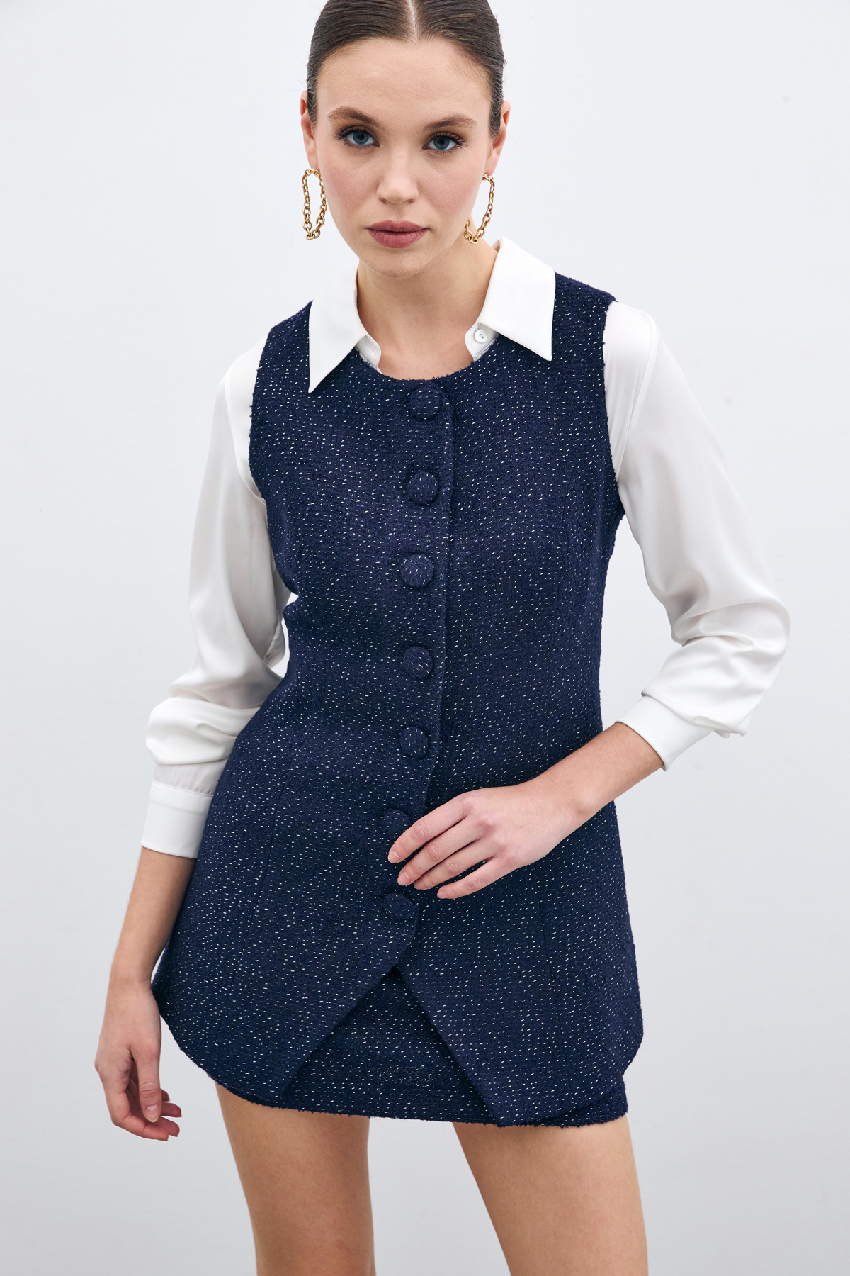 Düğmeli Tüvit Yelek - Lacivert