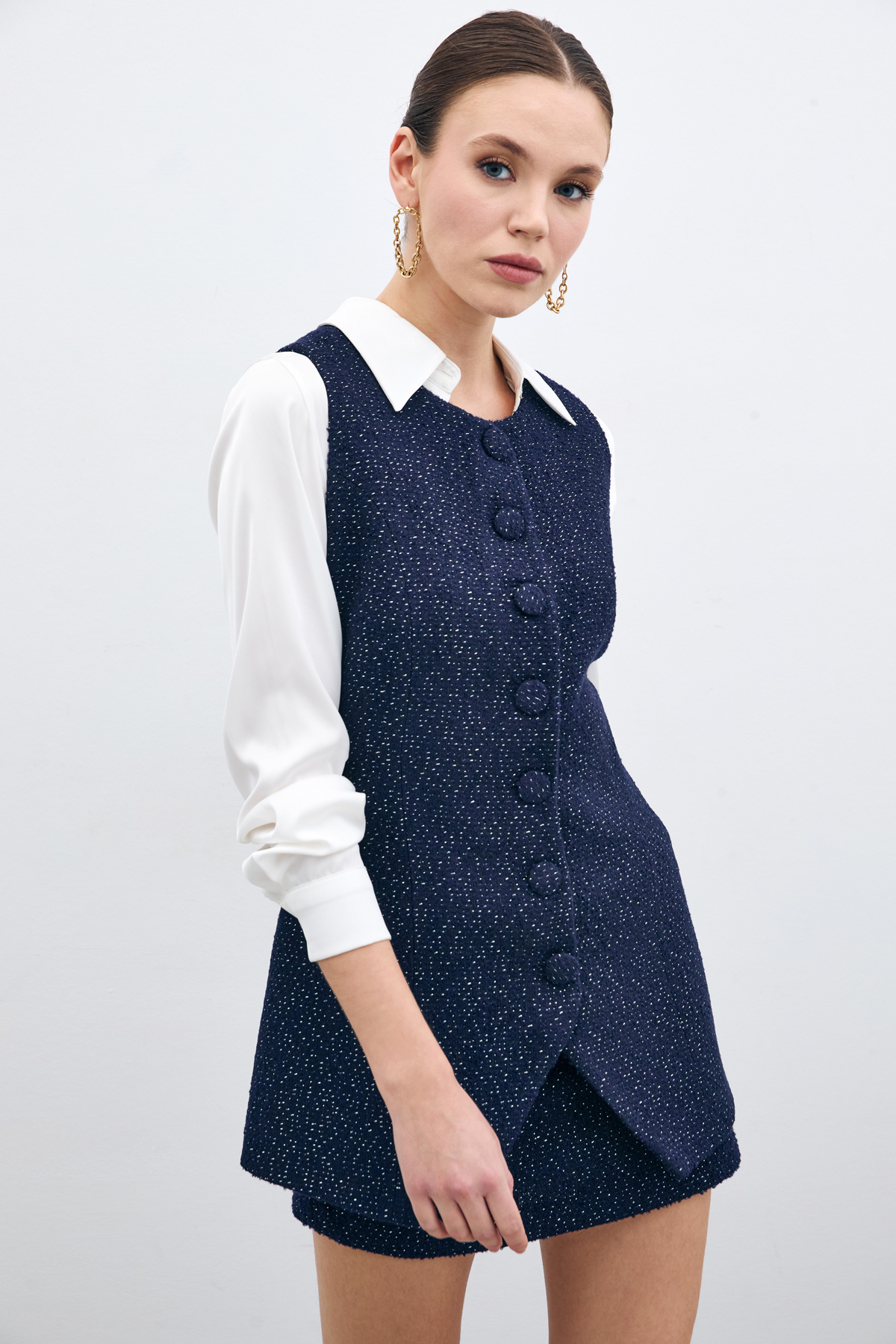 Düğmeli Tüvit Yelek - Lacivert