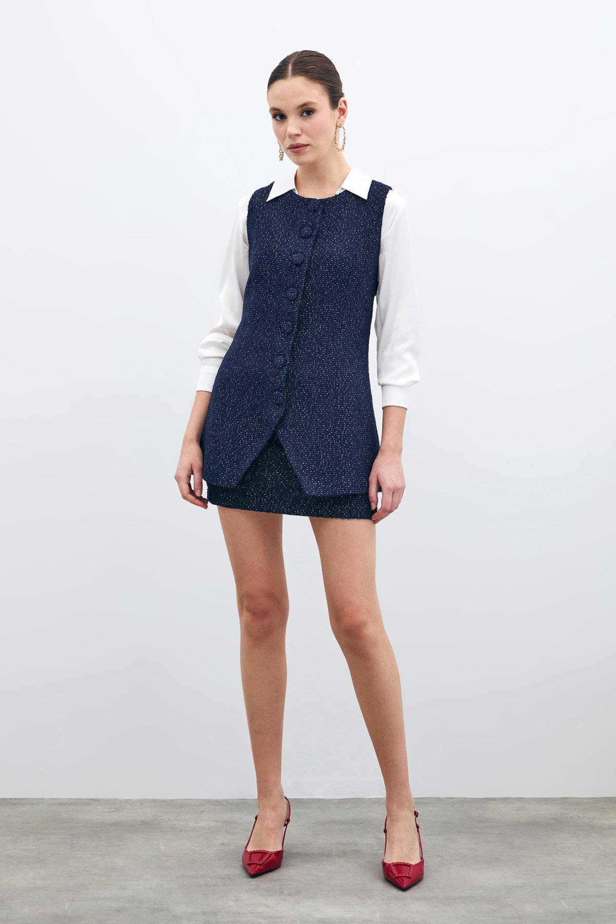 Düğmeli Tüvit Yelek - Lacivert