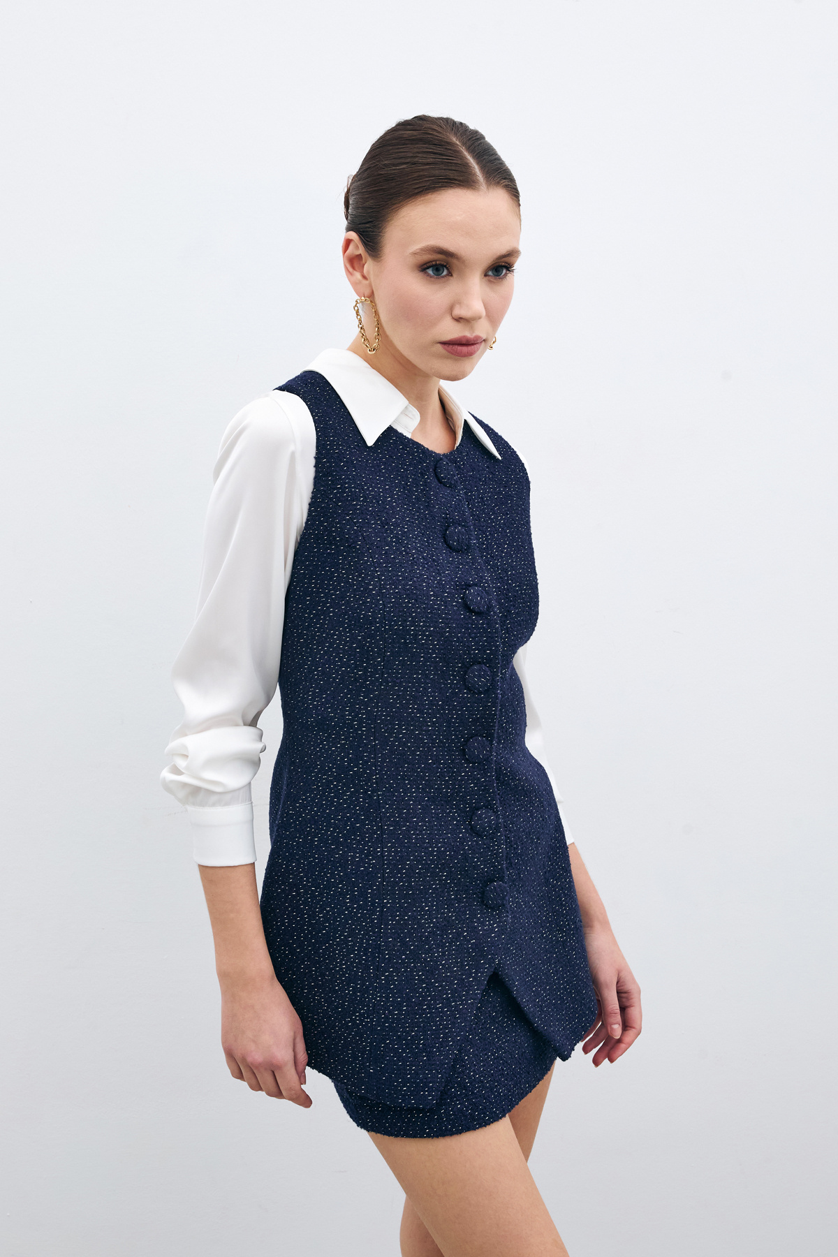 Düğmeli Tüvit Yelek - Lacivert