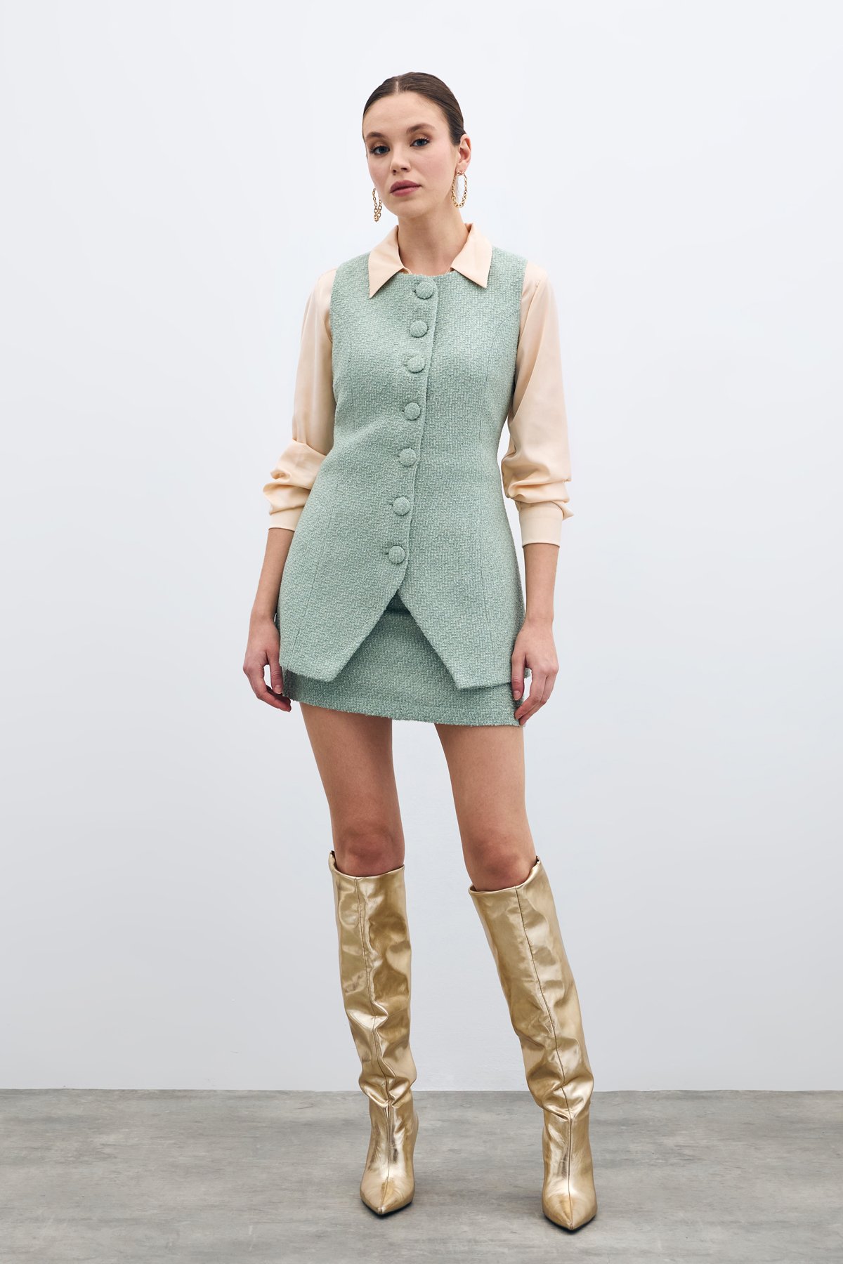 Düğmeli Tüvit Yelek - Mint