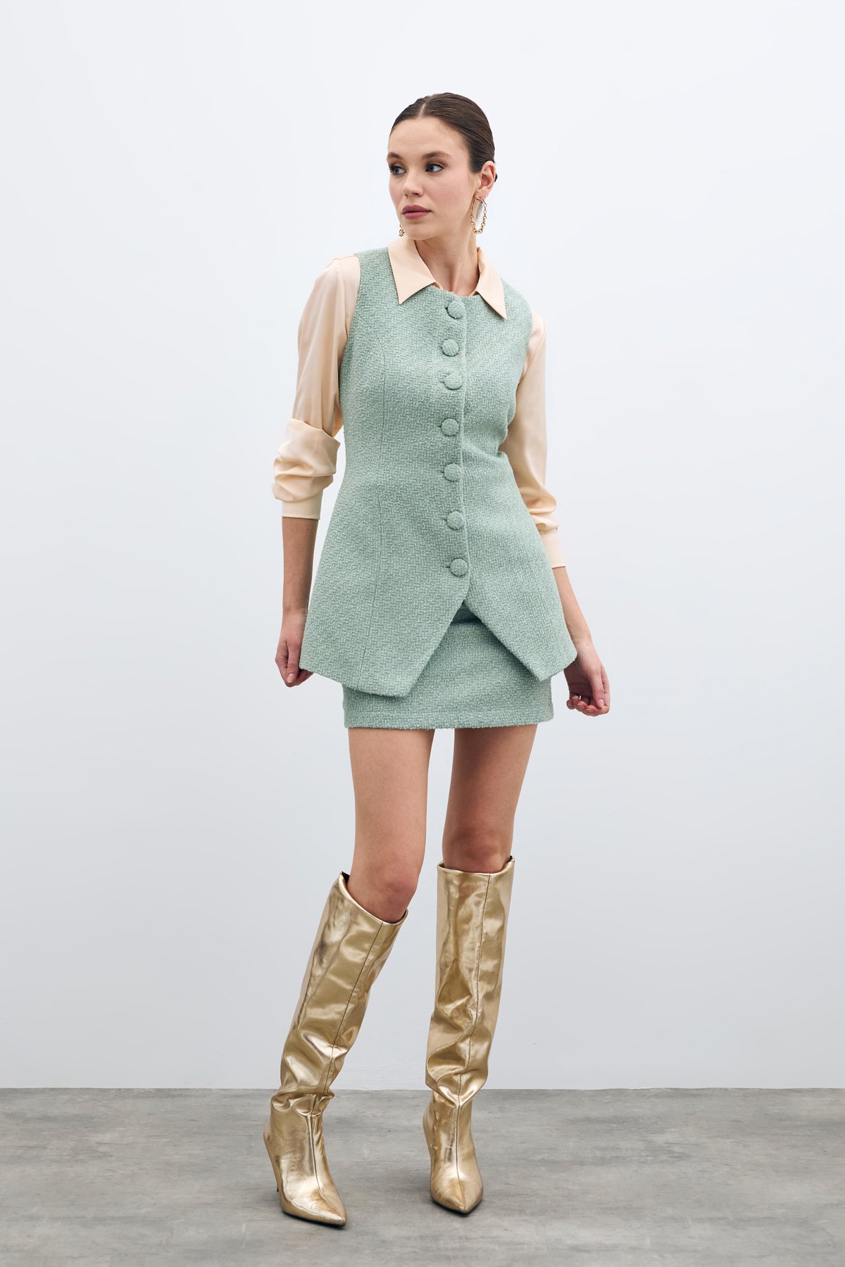 Düğmeli Tüvit Yelek - Mint