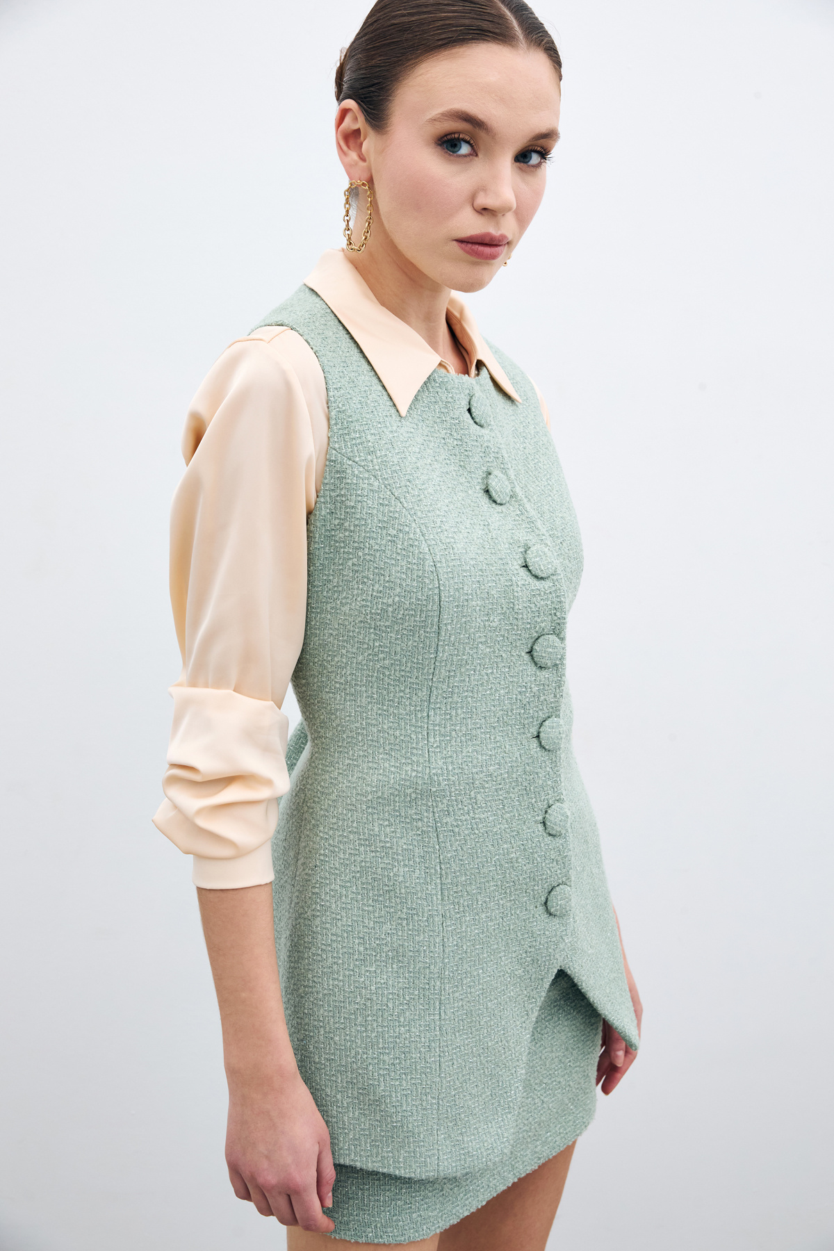 Düğmeli Tüvit Yelek - Mint