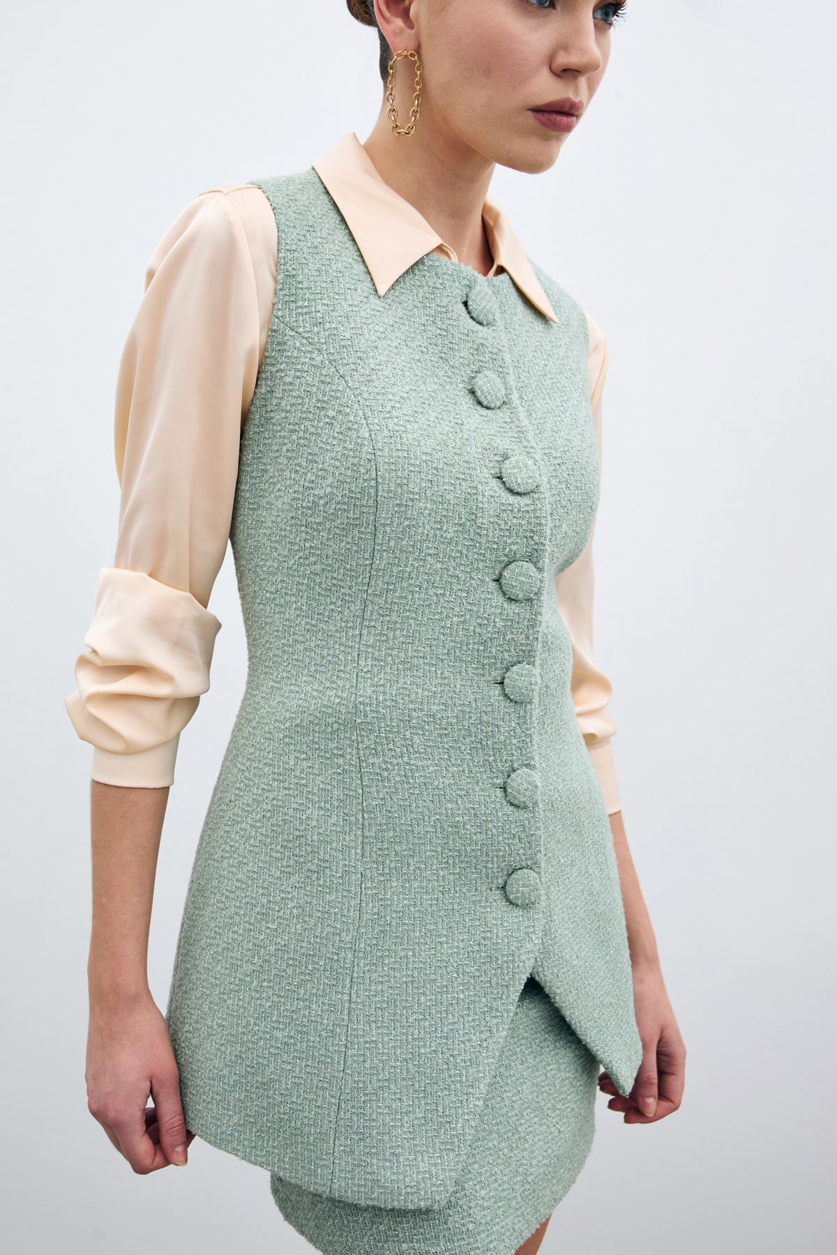 Düğmeli Tüvit Yelek - Mint