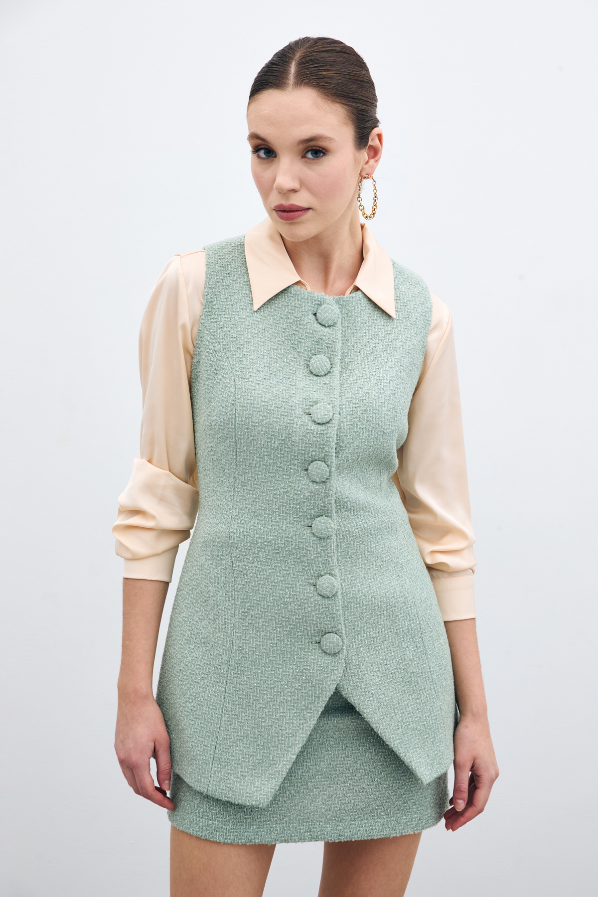 Düğmeli Tüvit Yelek - Mint