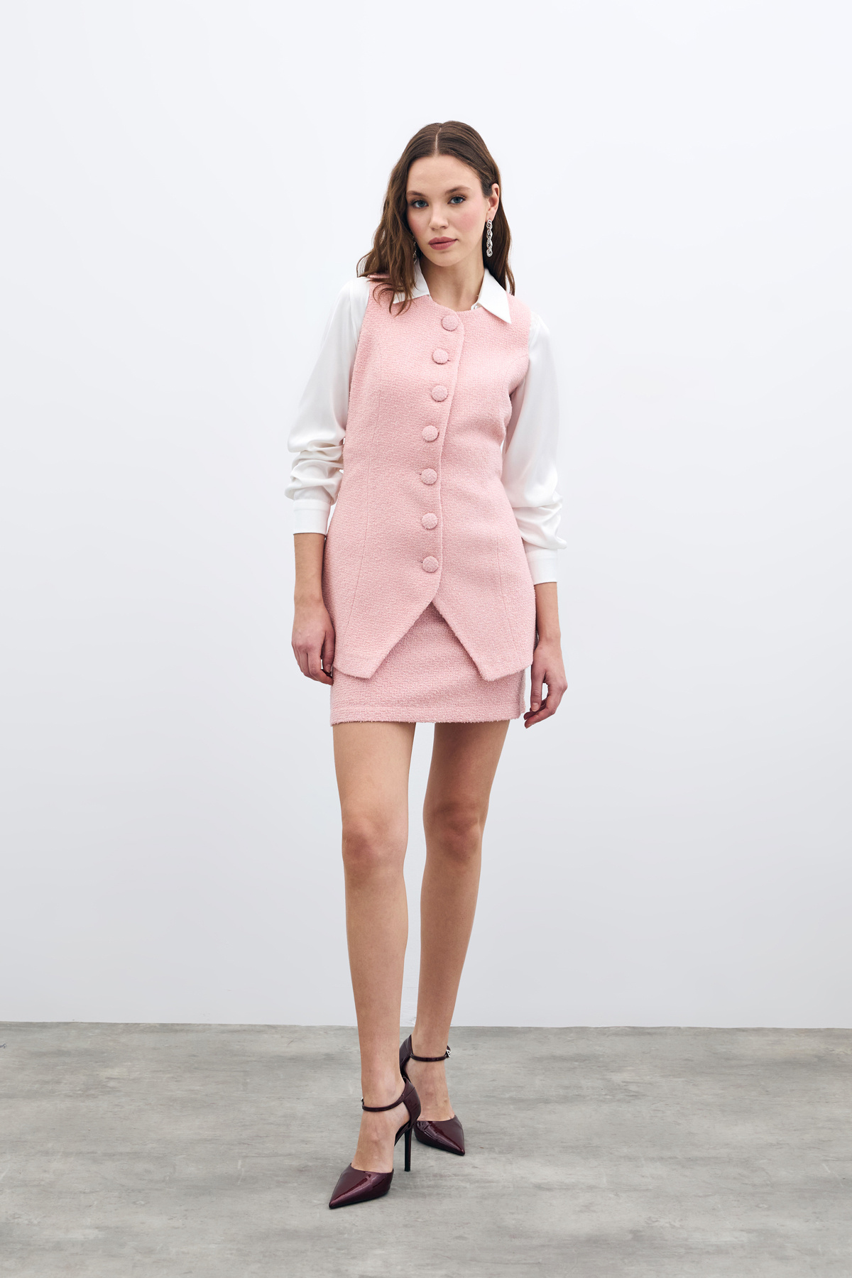 Düğmeli Tüvit Yelek - Pudra