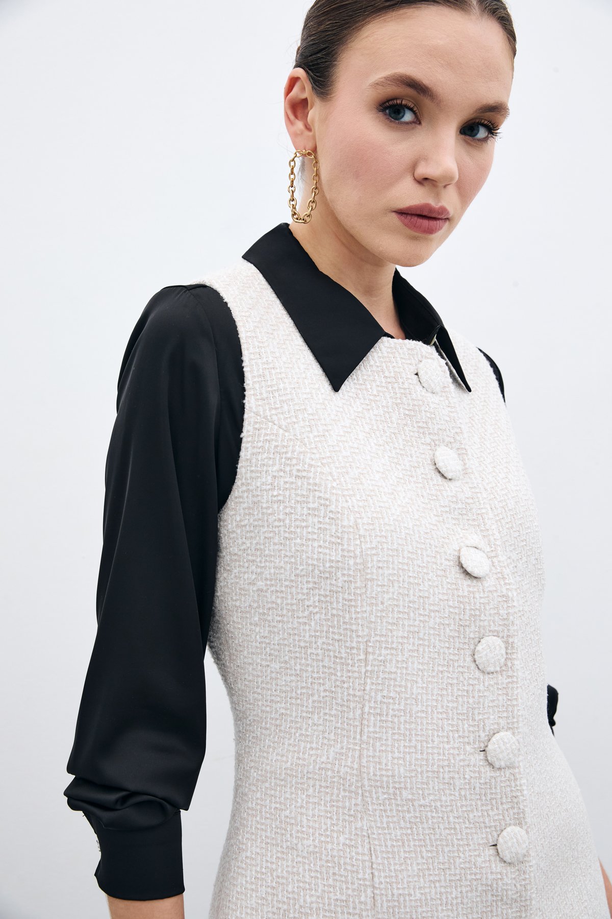 Düğmeli Tüvit Yelek - Taş