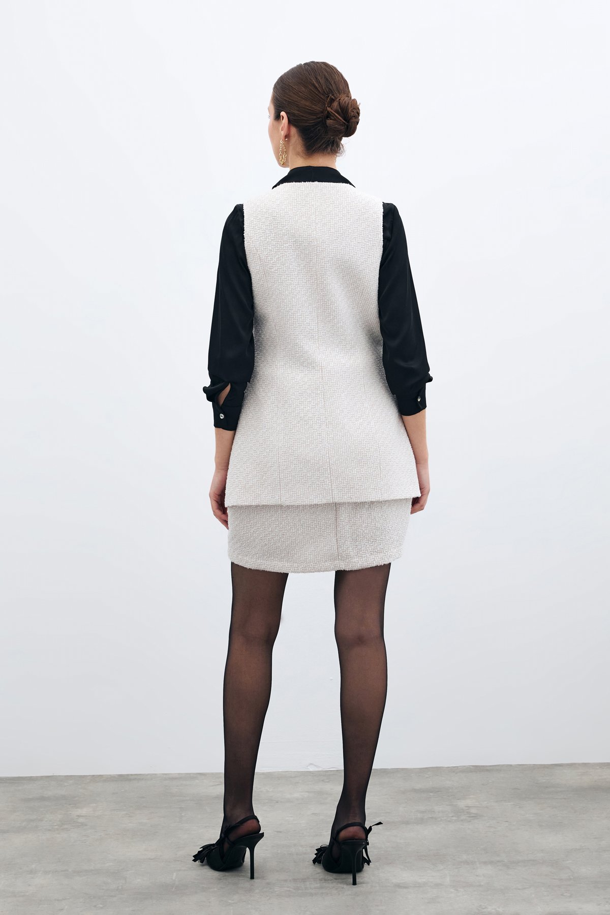 Düğmeli Tüvit Yelek - Taş