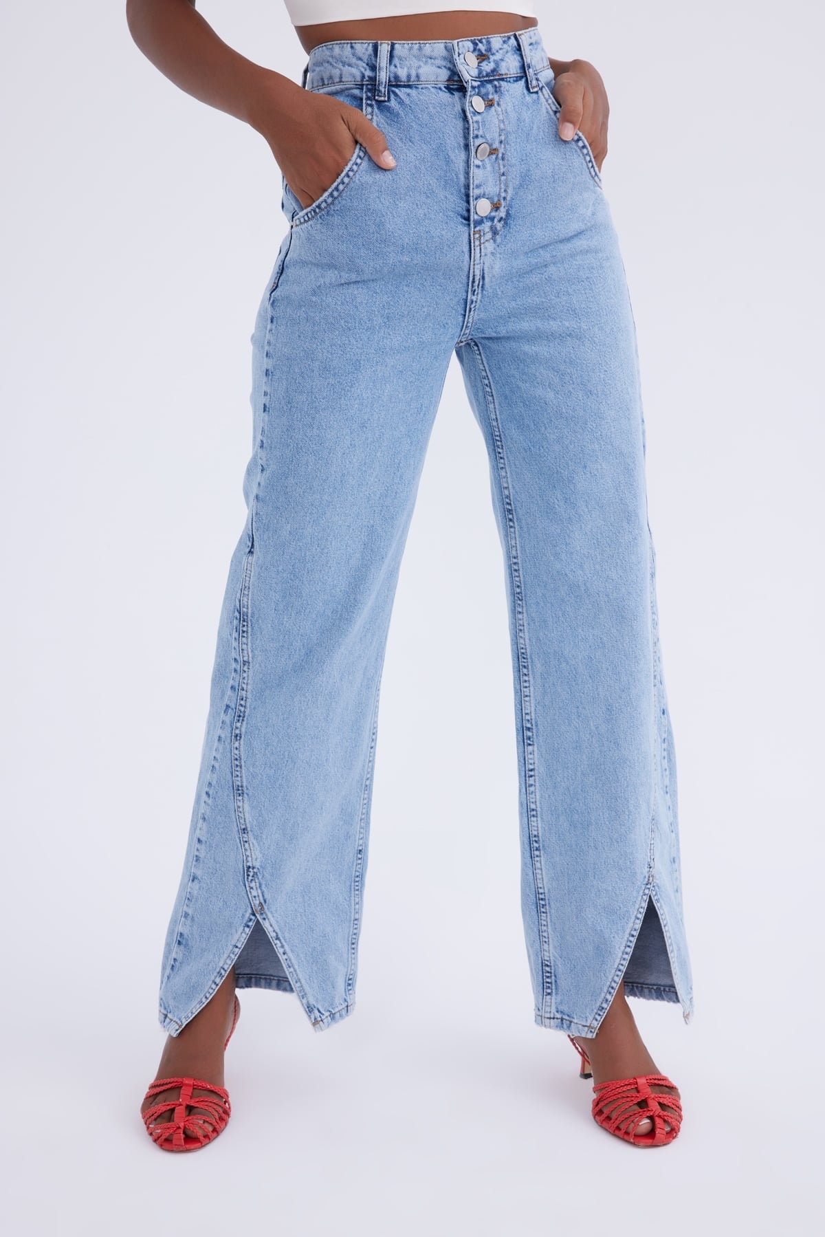 Buttoned wide leg jeans - BLUES