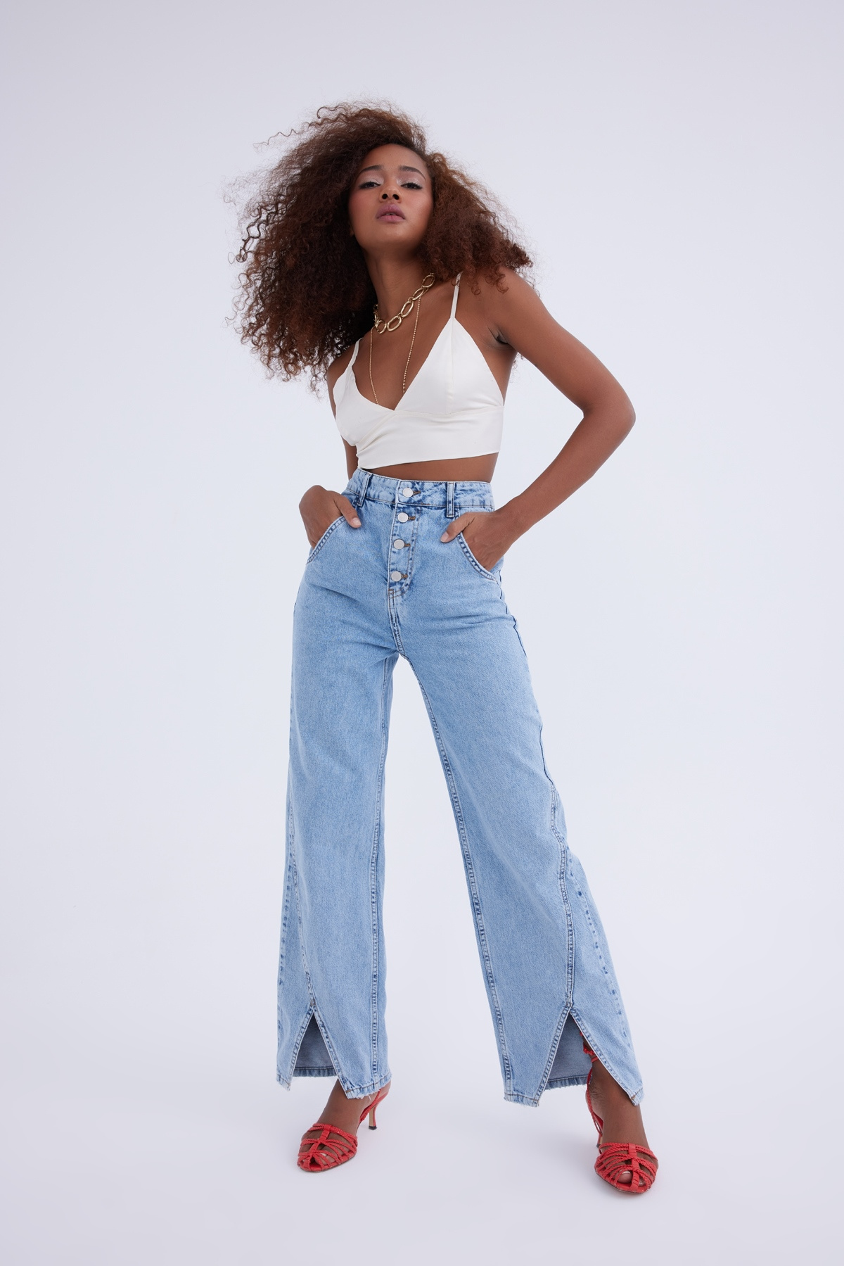 Buttoned wide leg jeans - BLUES