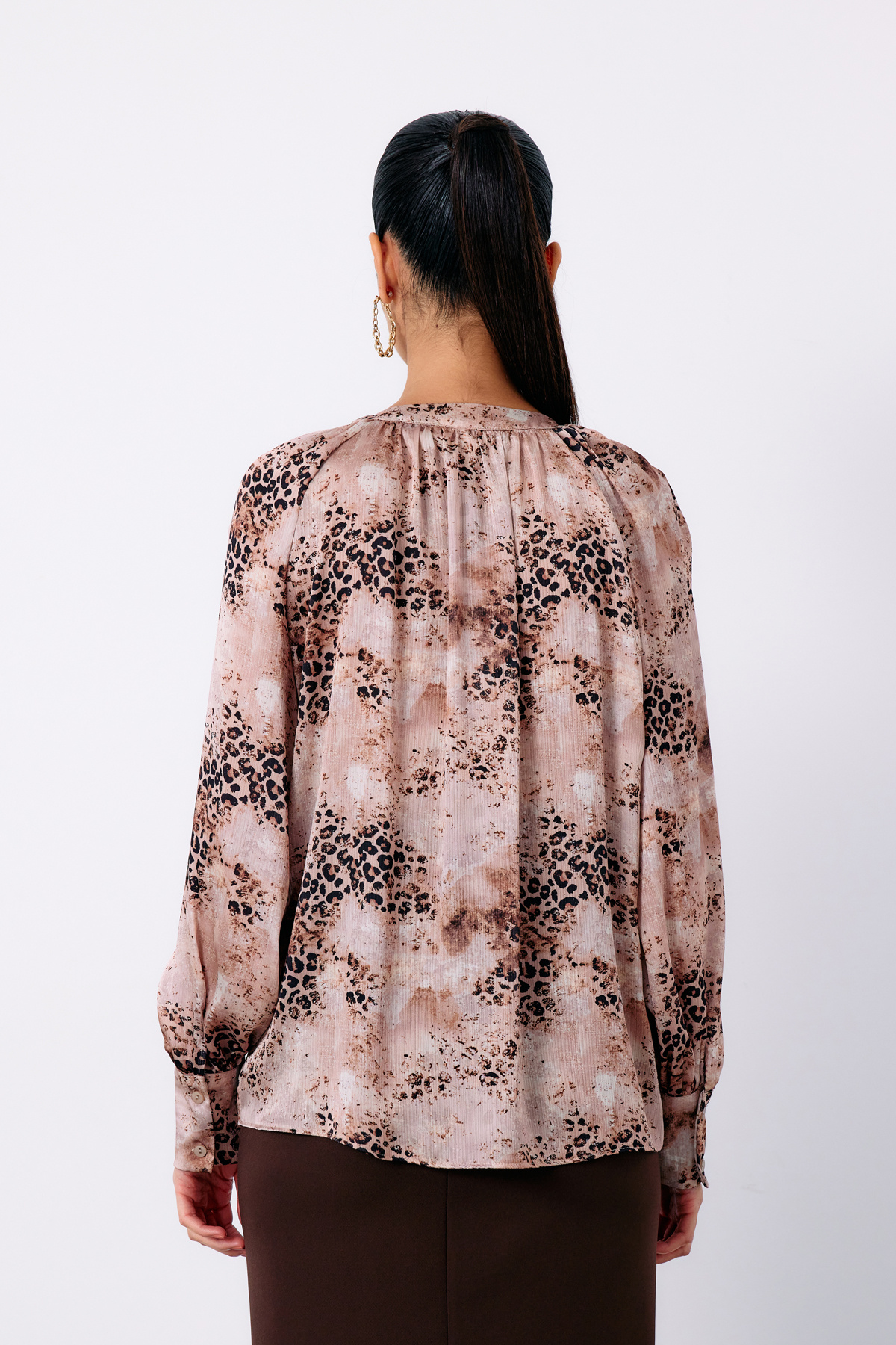 Düğmeli Yaka Desenli Gömlek - VİZON