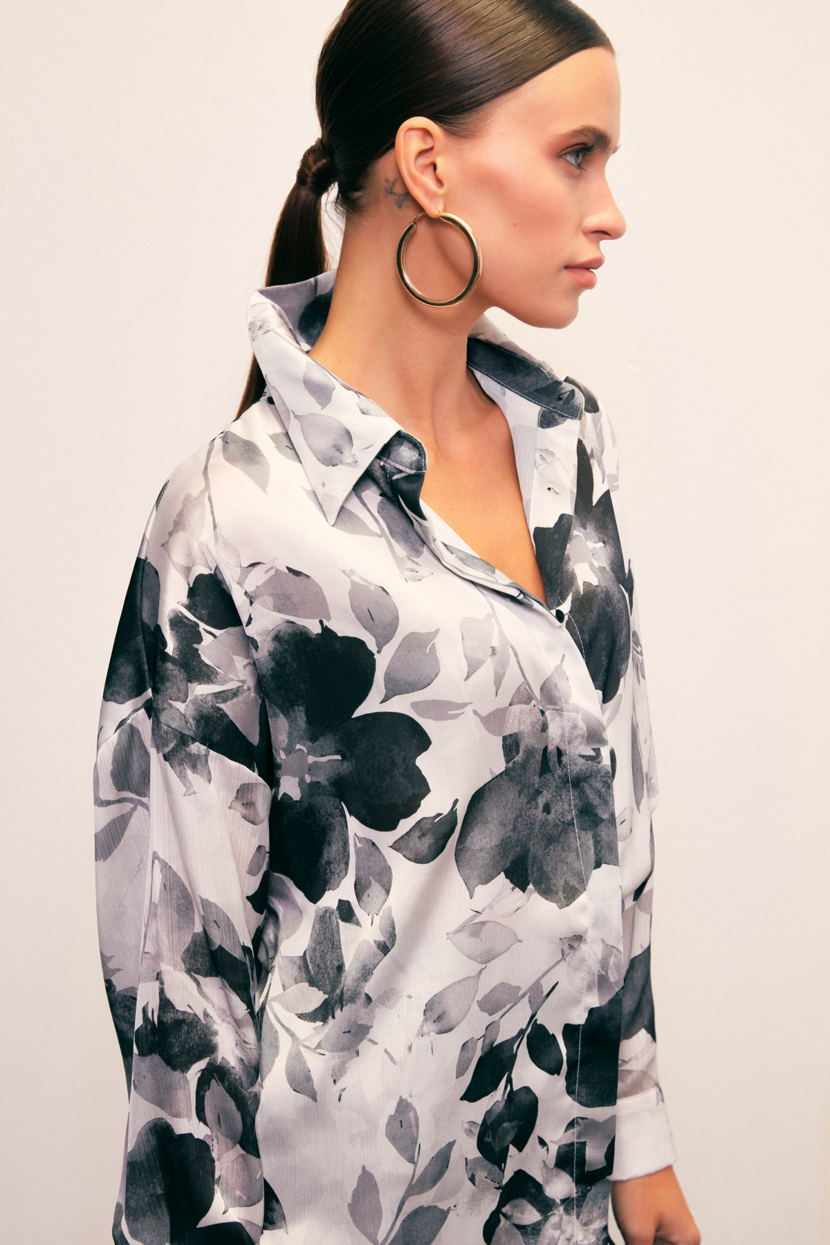 Düşük Kol Salaş Gömlek - SİYAH