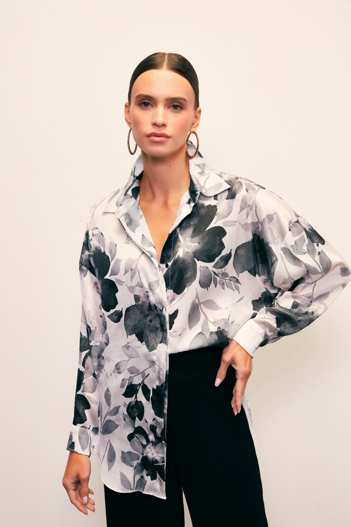 Düşük Kol Salaş Gömlek - SİYAH