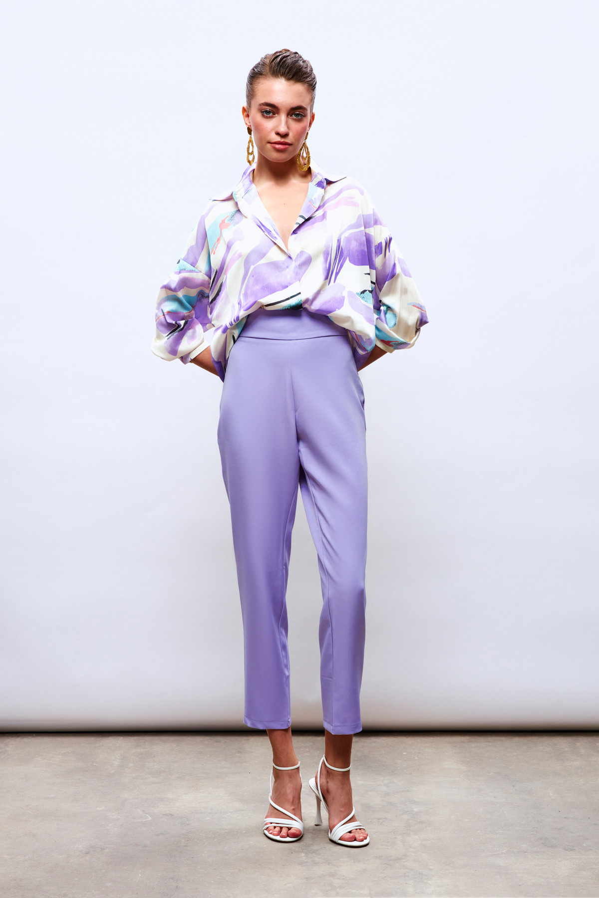 Düşük Omuz Detaylı Salaş Gömlek - LİLA