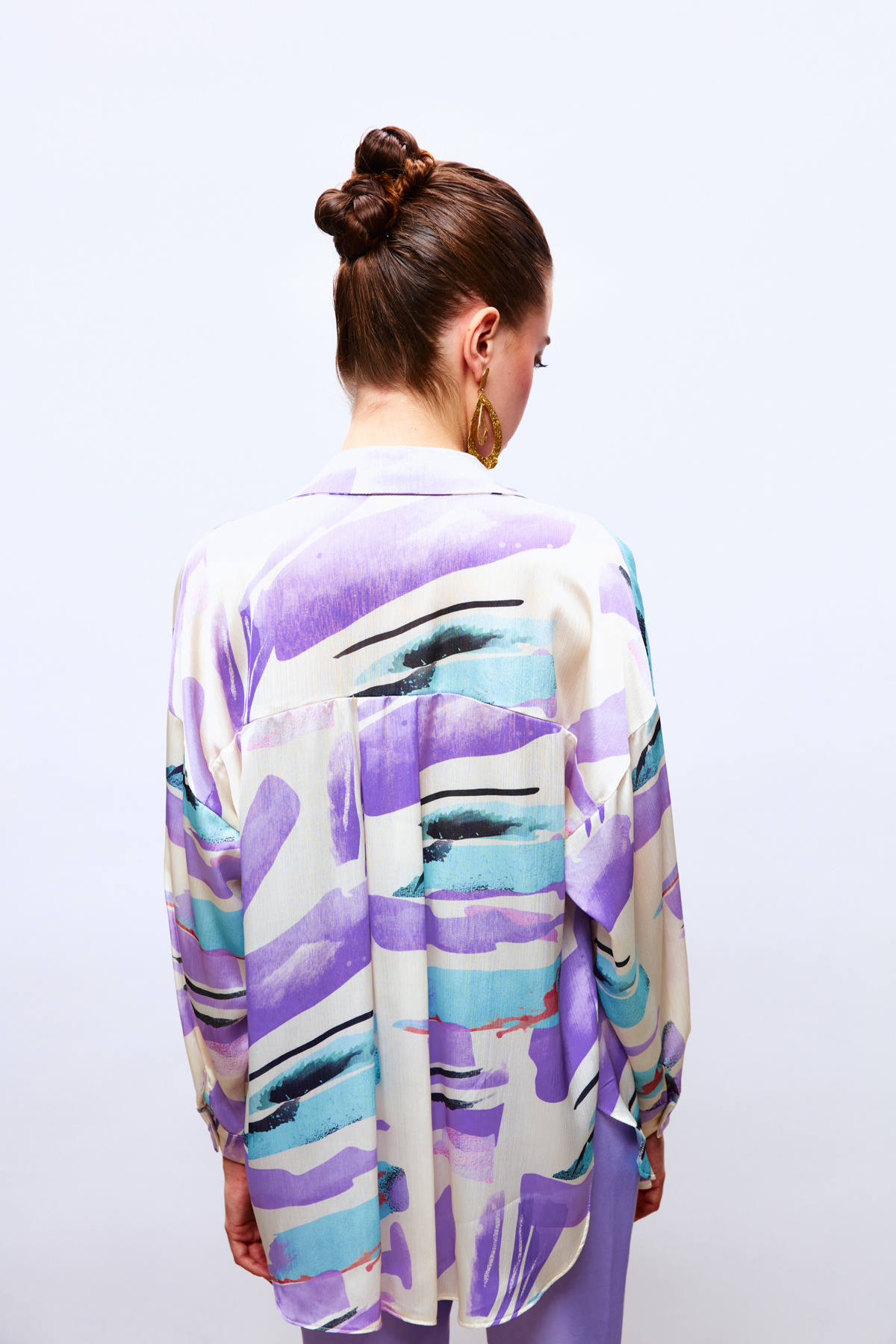 Düşük Omuz Detaylı Salaş Gömlek - LİLA