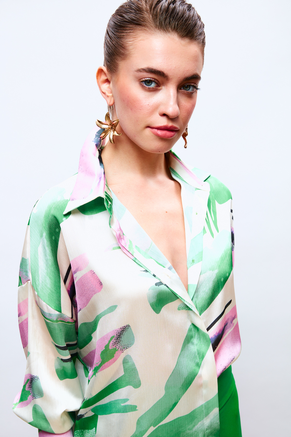 Düşük Omuz Detaylı Salaş Gömlek - YEŞİL