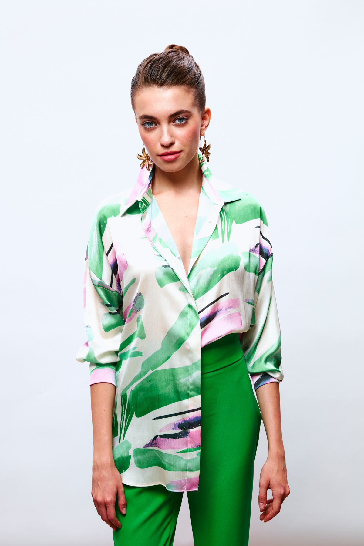 Düşük Omuz Detaylı Salaş Gömlek - YEŞİL