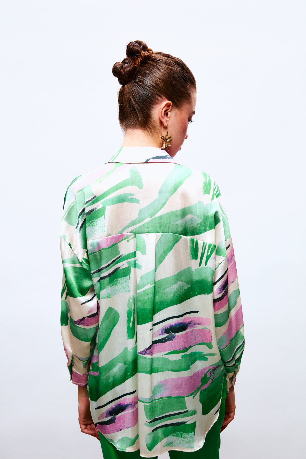 Düşük Omuz Detaylı Salaş Gömlek - YEŞİL