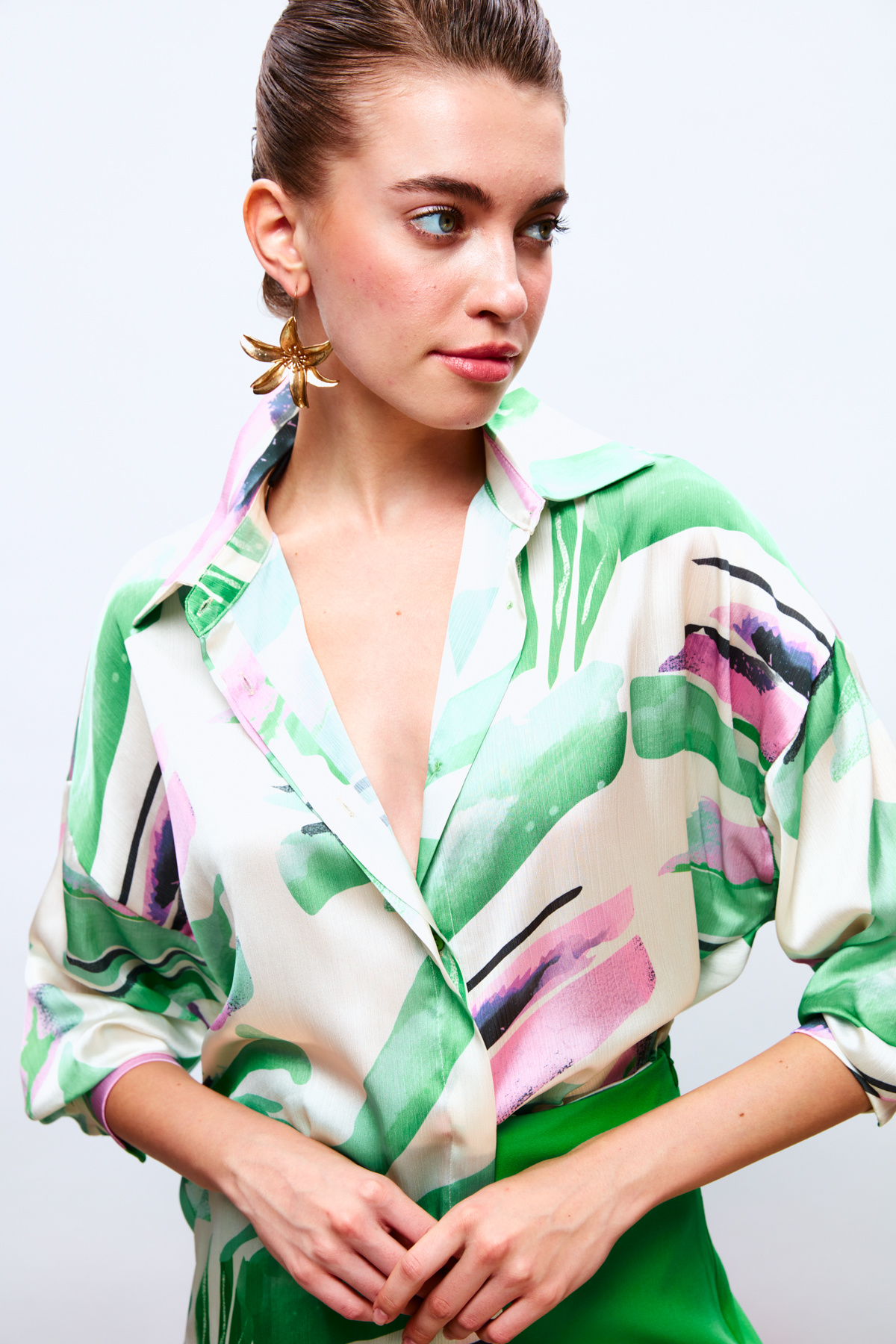 Düşük Omuz Detaylı Salaş Gömlek - YEŞİL