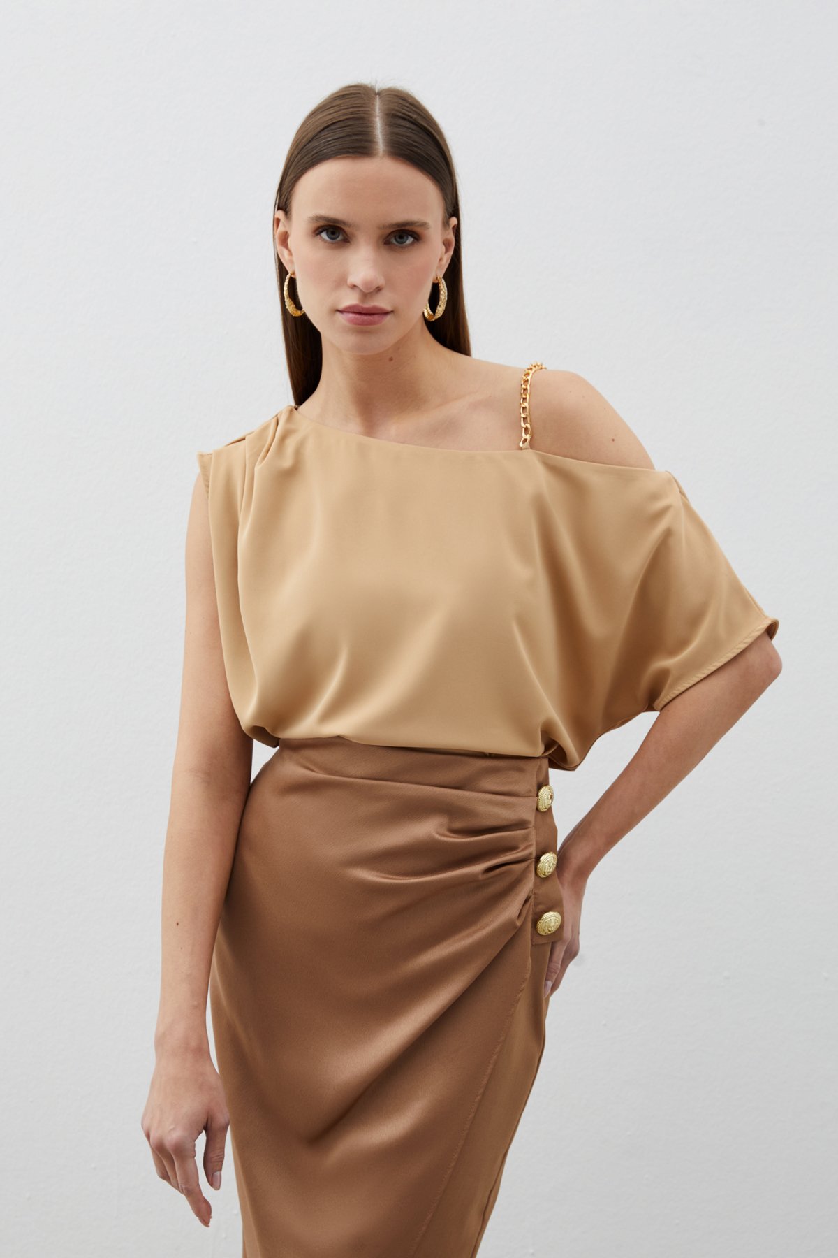 Düşük Omuzlu Salaş Bluz - CAMEL
