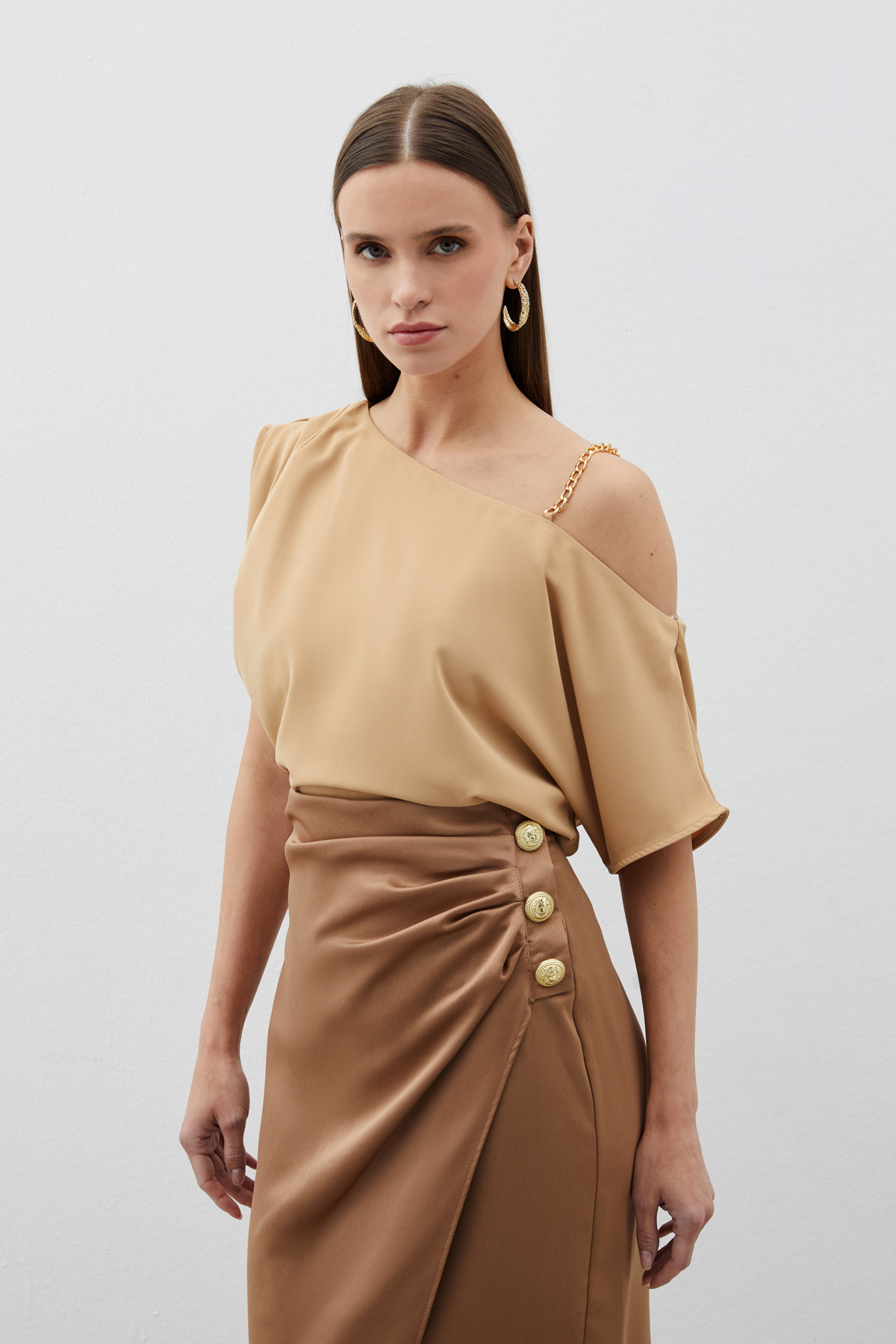 Düşük Omuzlu Salaş Bluz - CAMEL