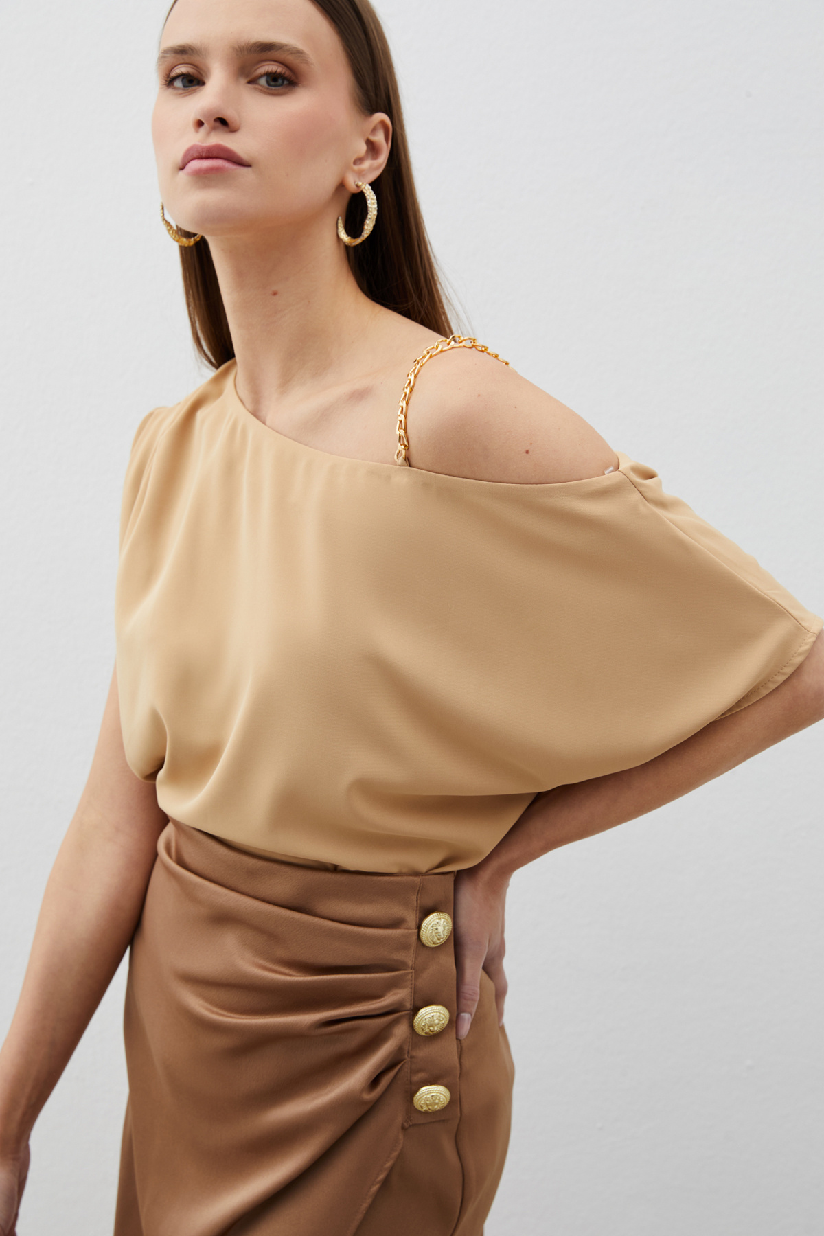 Düşük Omuzlu Salaş Bluz - CAMEL
