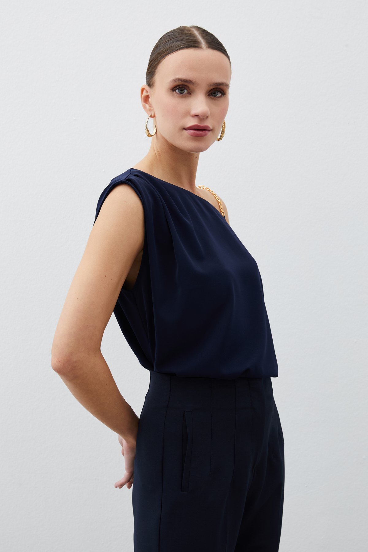 Düşük Omuzlu Salaş Bluz - LACİVERT