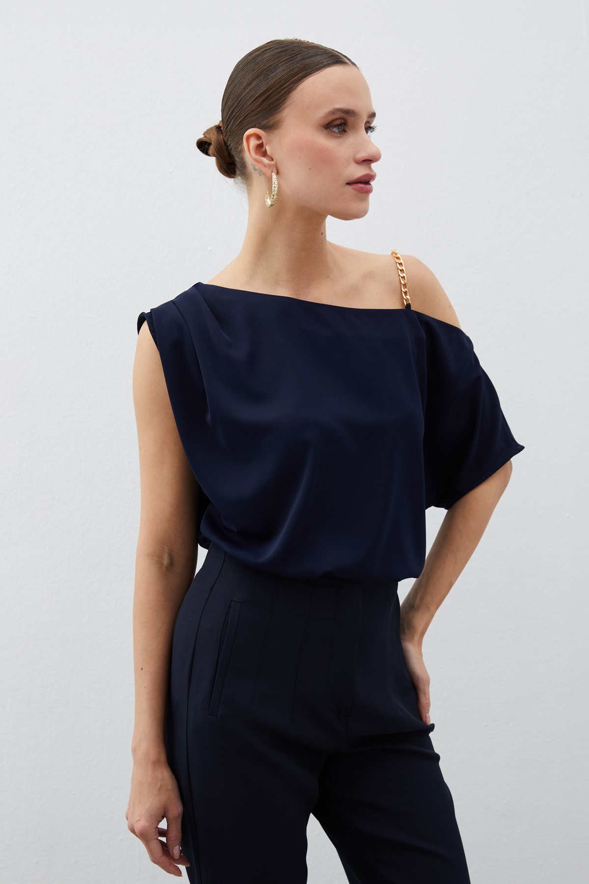Düşük Omuzlu Salaş Bluz - LACİVERT