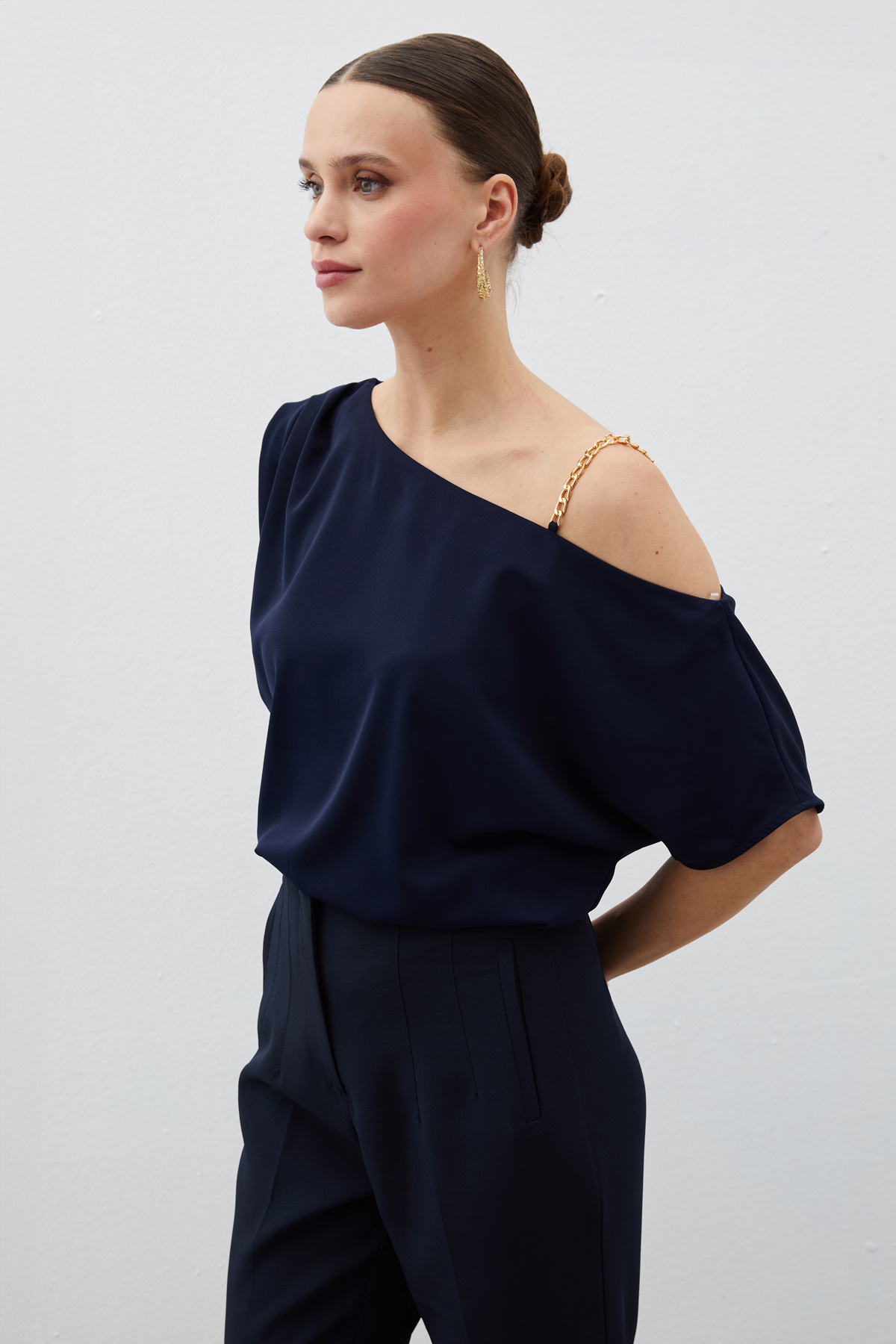 Düşük Omuzlu Salaş Bluz - LACİVERT