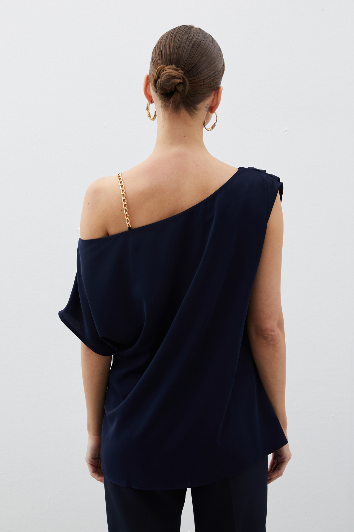 Düşük Omuzlu Salaş Bluz - LACİVERT