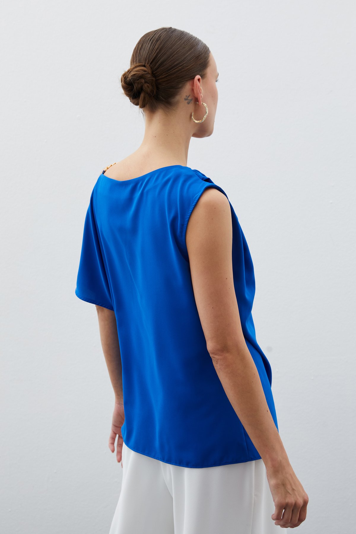 Düşük Omuzlu Salaş Bluz - SAX MAVİ