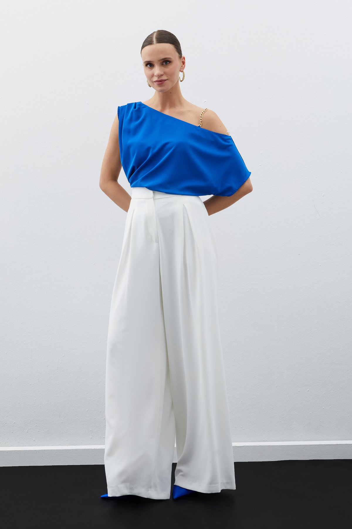 Düşük Omuzlu Salaş Bluz - SAX MAVİ