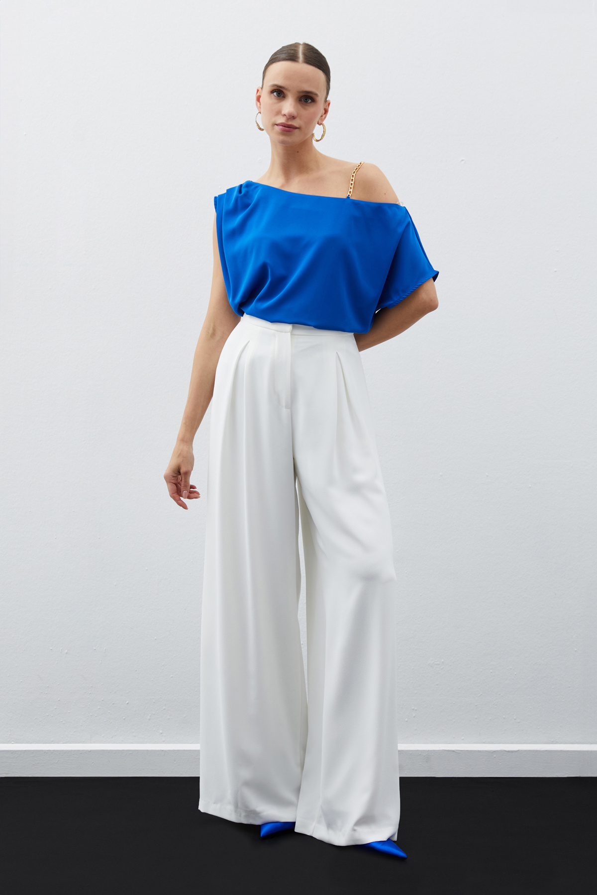 Düşük Omuzlu Salaş Bluz - SAX MAVİ