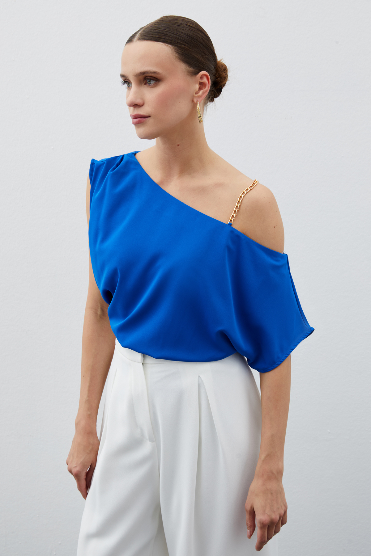 Düşük Omuzlu Salaş Bluz - SAX MAVİ