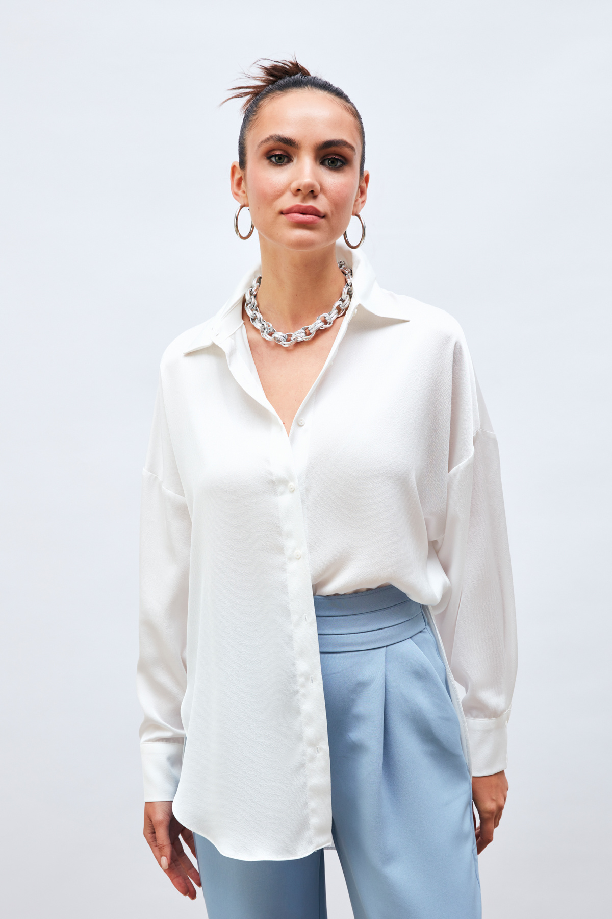 Düşük Omuzlu Salaş Gömlek - EKRU