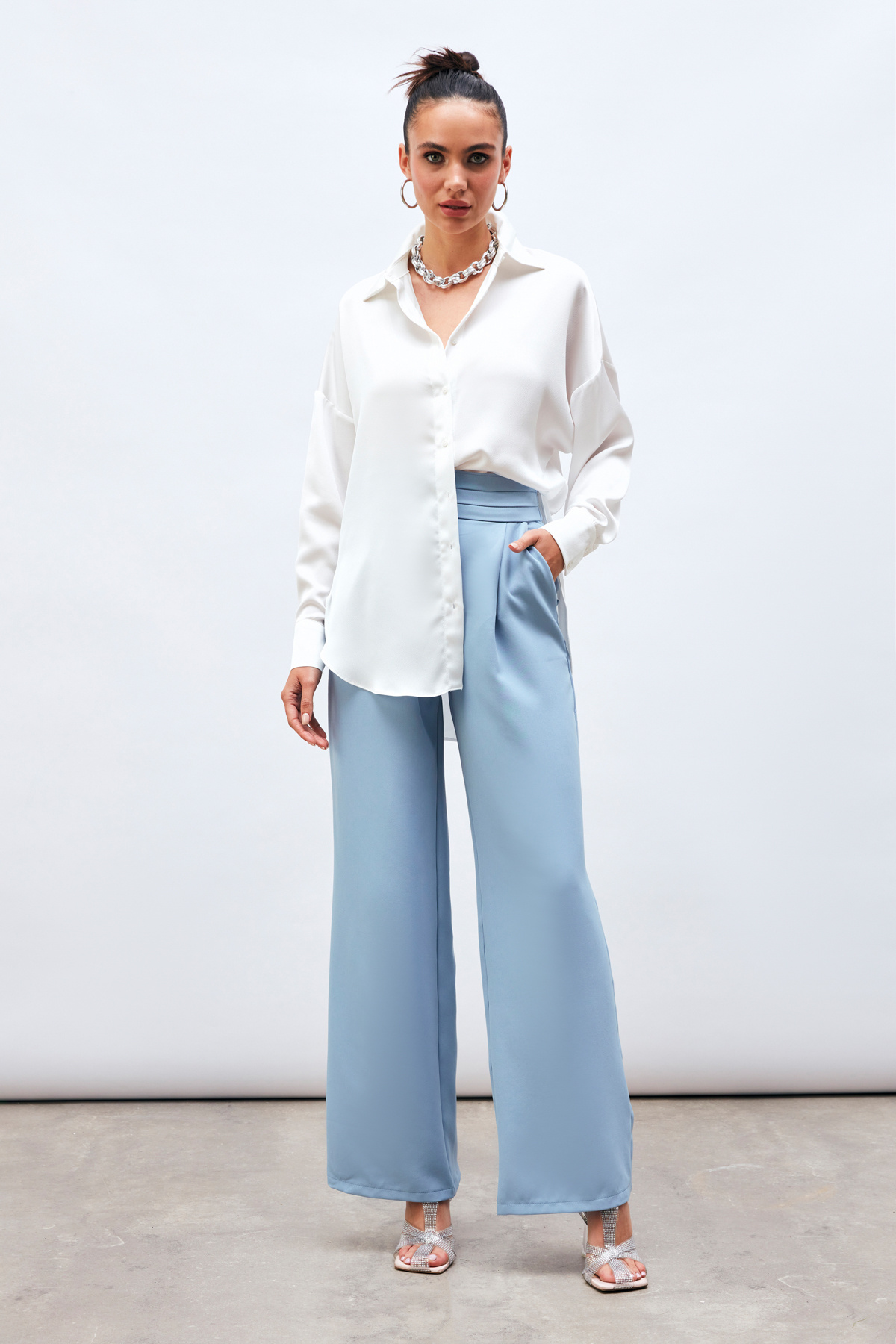 Düşük Omuzlu Salaş Gömlek - EKRU