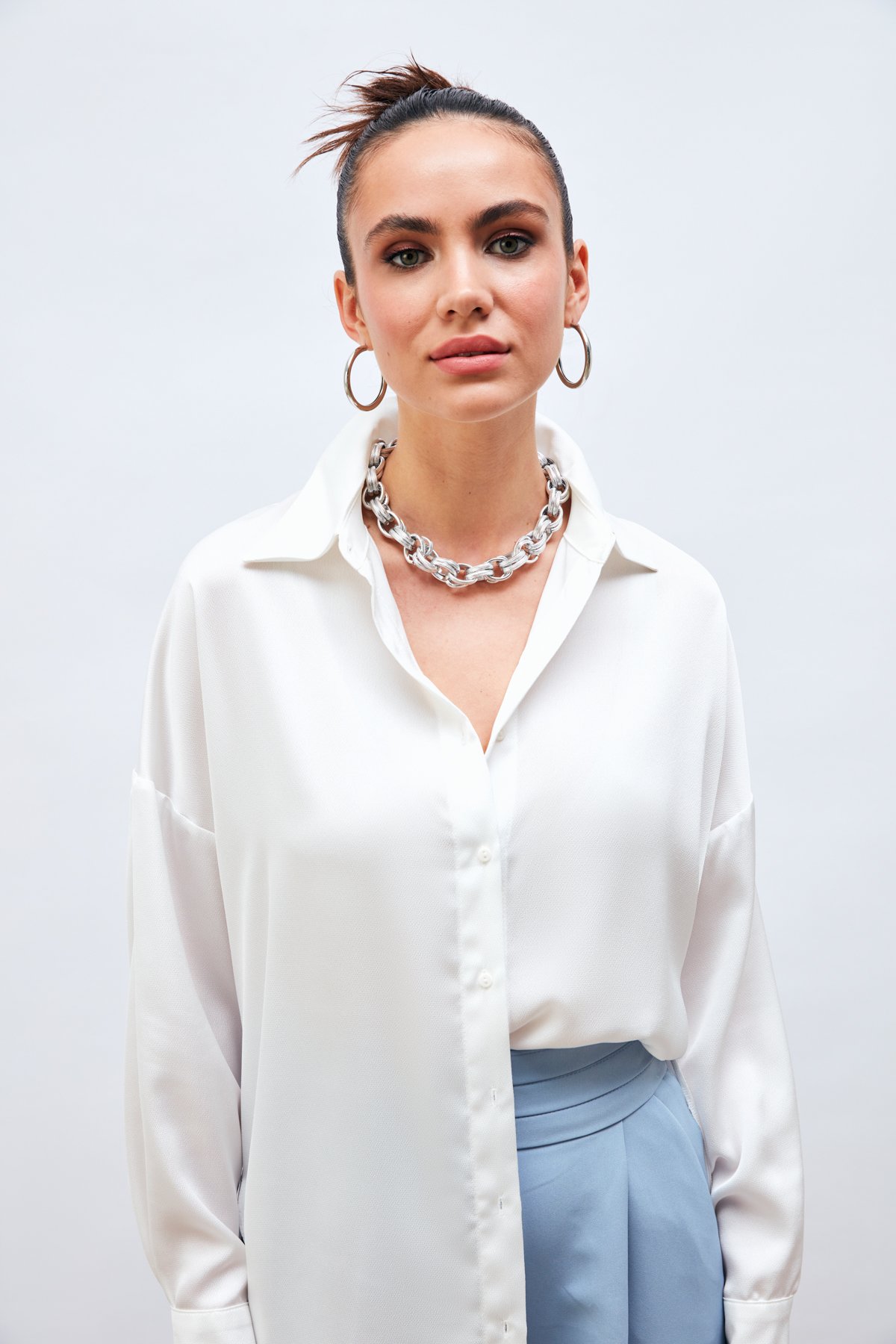 Düşük Omuzlu Salaş Gömlek - EKRU