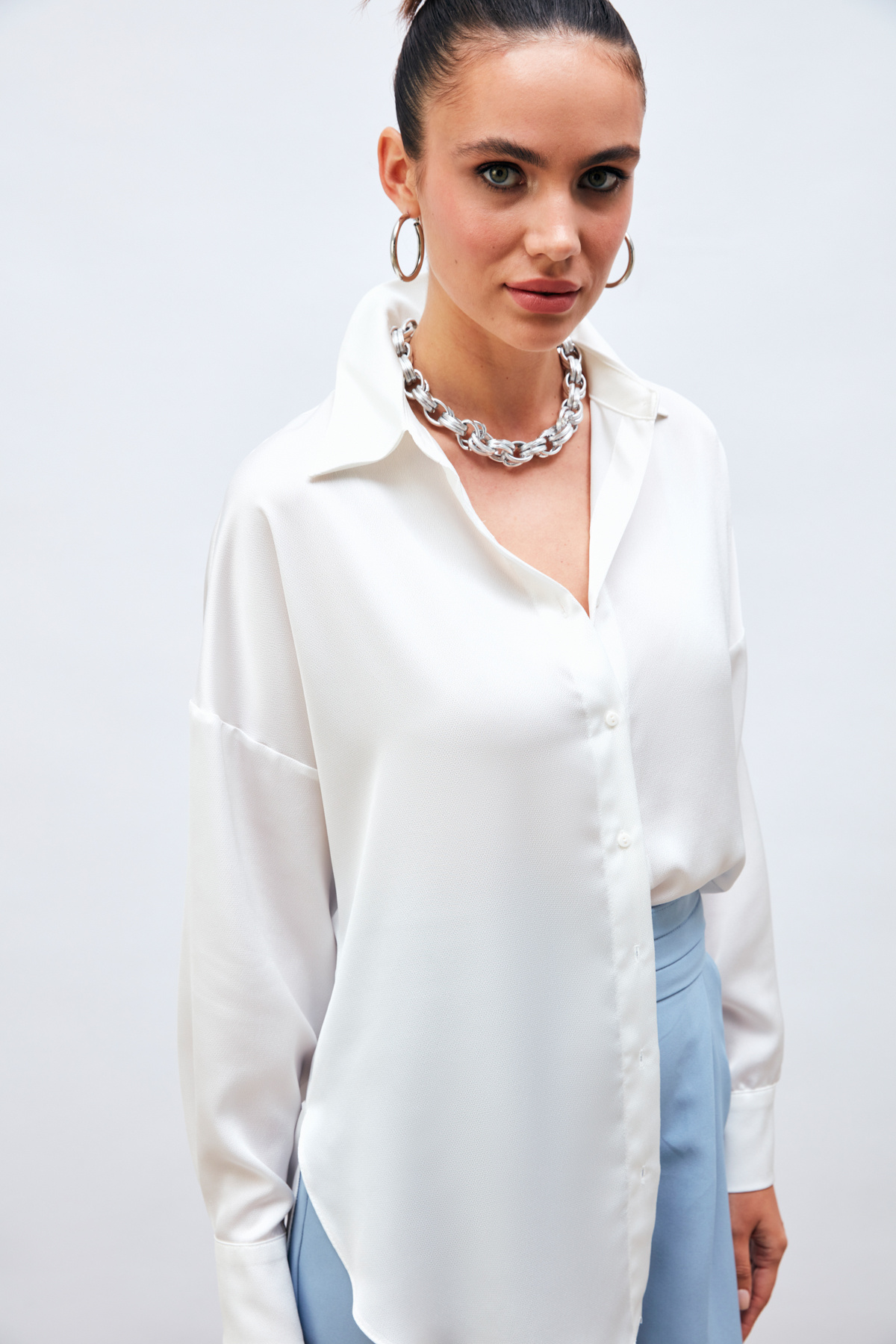 Düşük Omuzlu Salaş Gömlek - EKRU