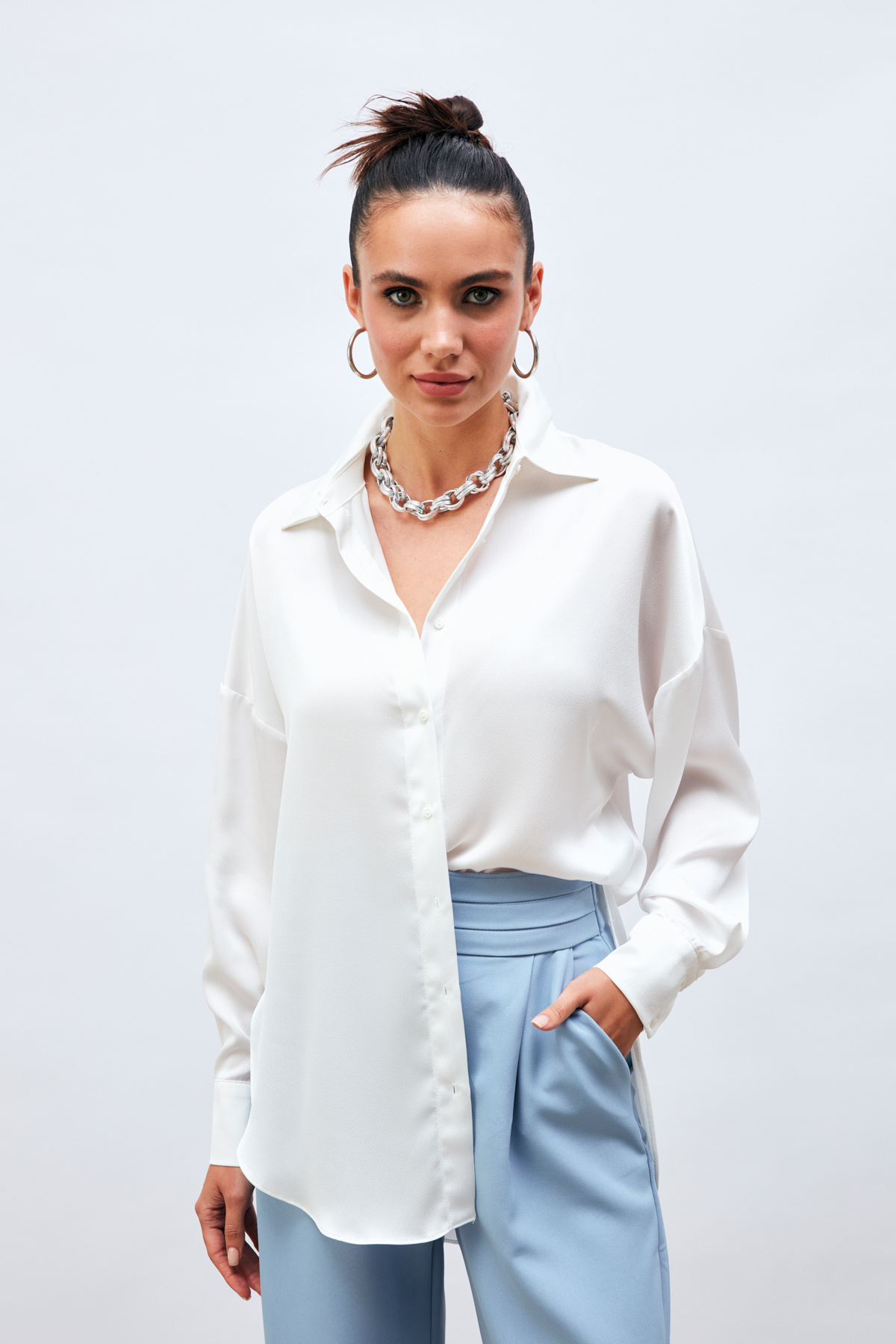 Düşük Omuzlu Salaş Gömlek - EKRU