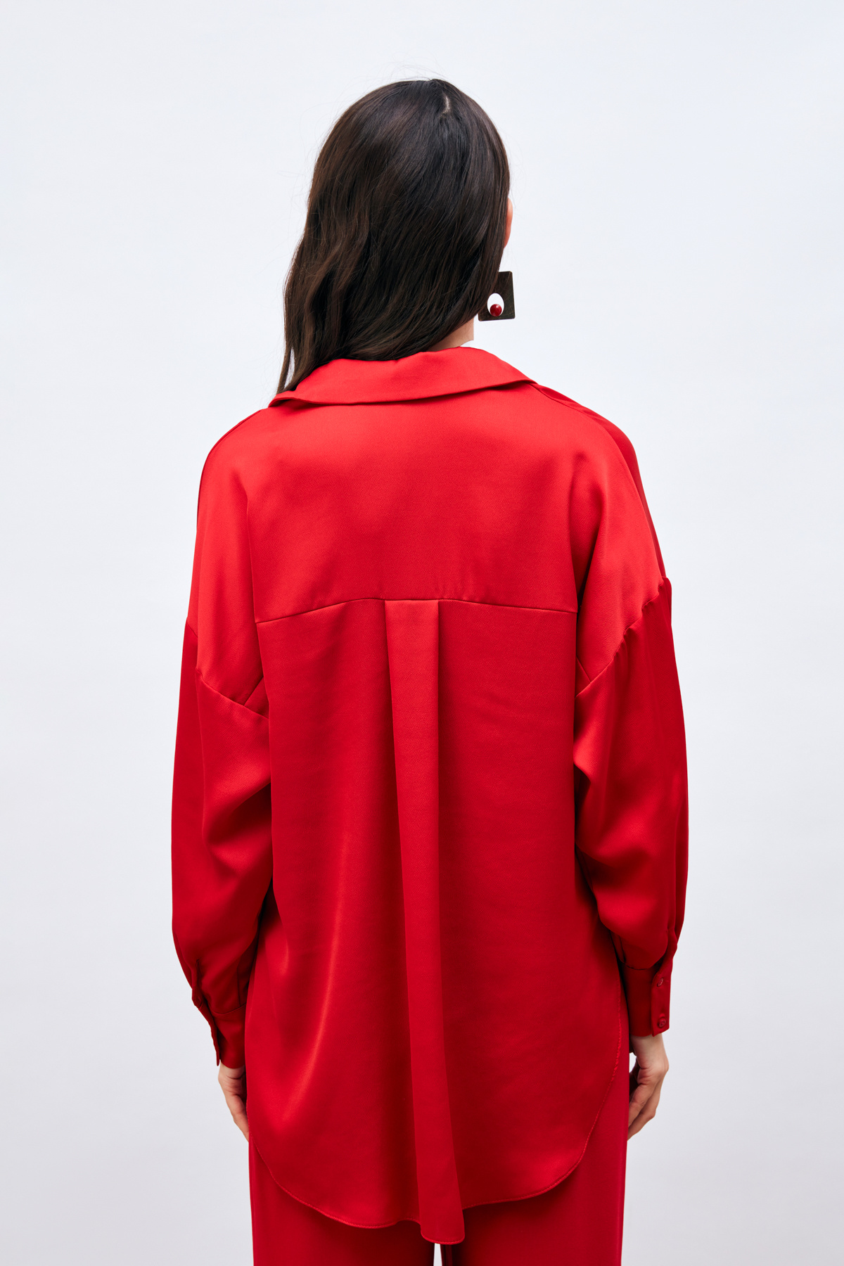 Düşük Omuzlu Salaş Gömlek - KIRMIZI